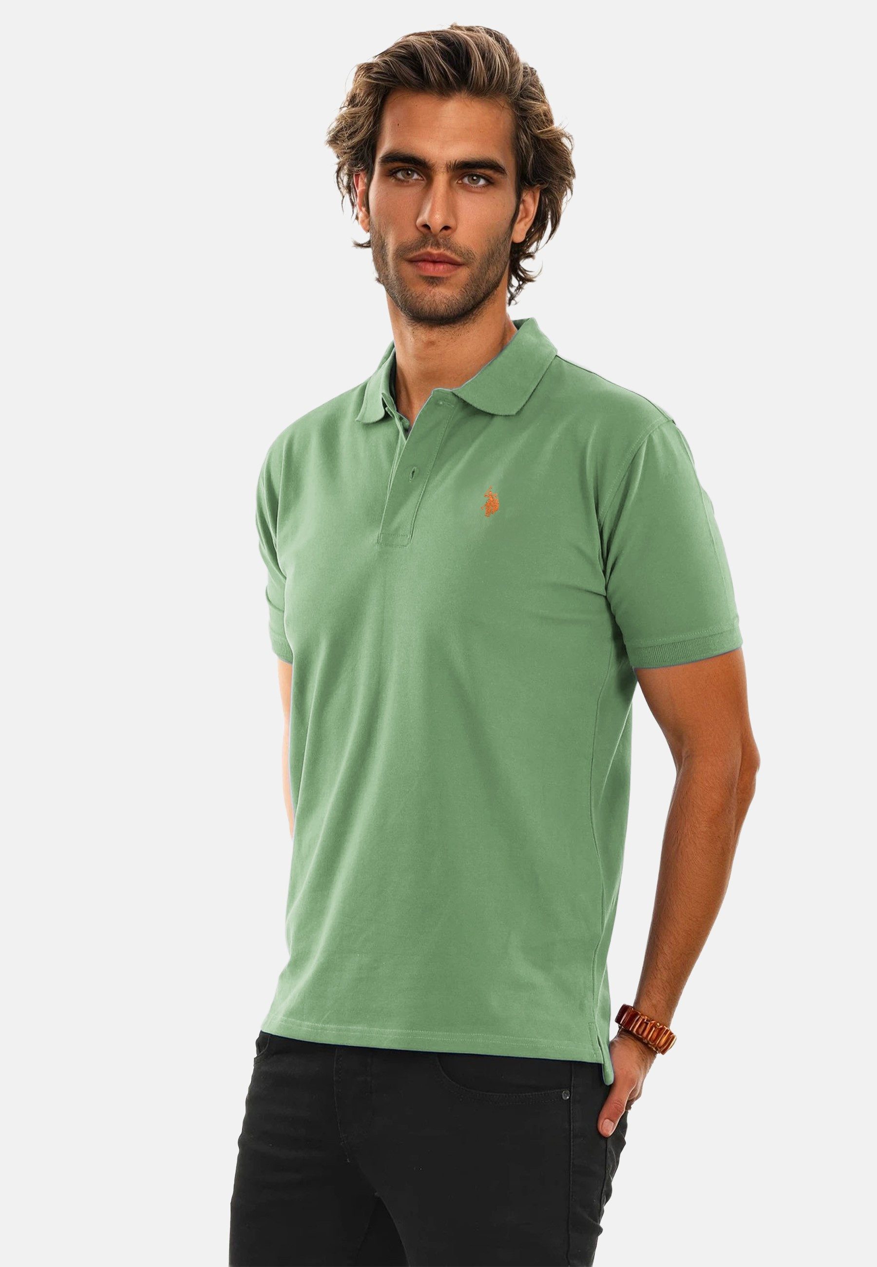 U.S. Polo Assn. Poloshirt USArrchie – Herren Classic Fit kurzarm mit Logo-Stickerei Mit Flachstrick-Kragen, Knopfleiste und elastischer Baumwollmischung