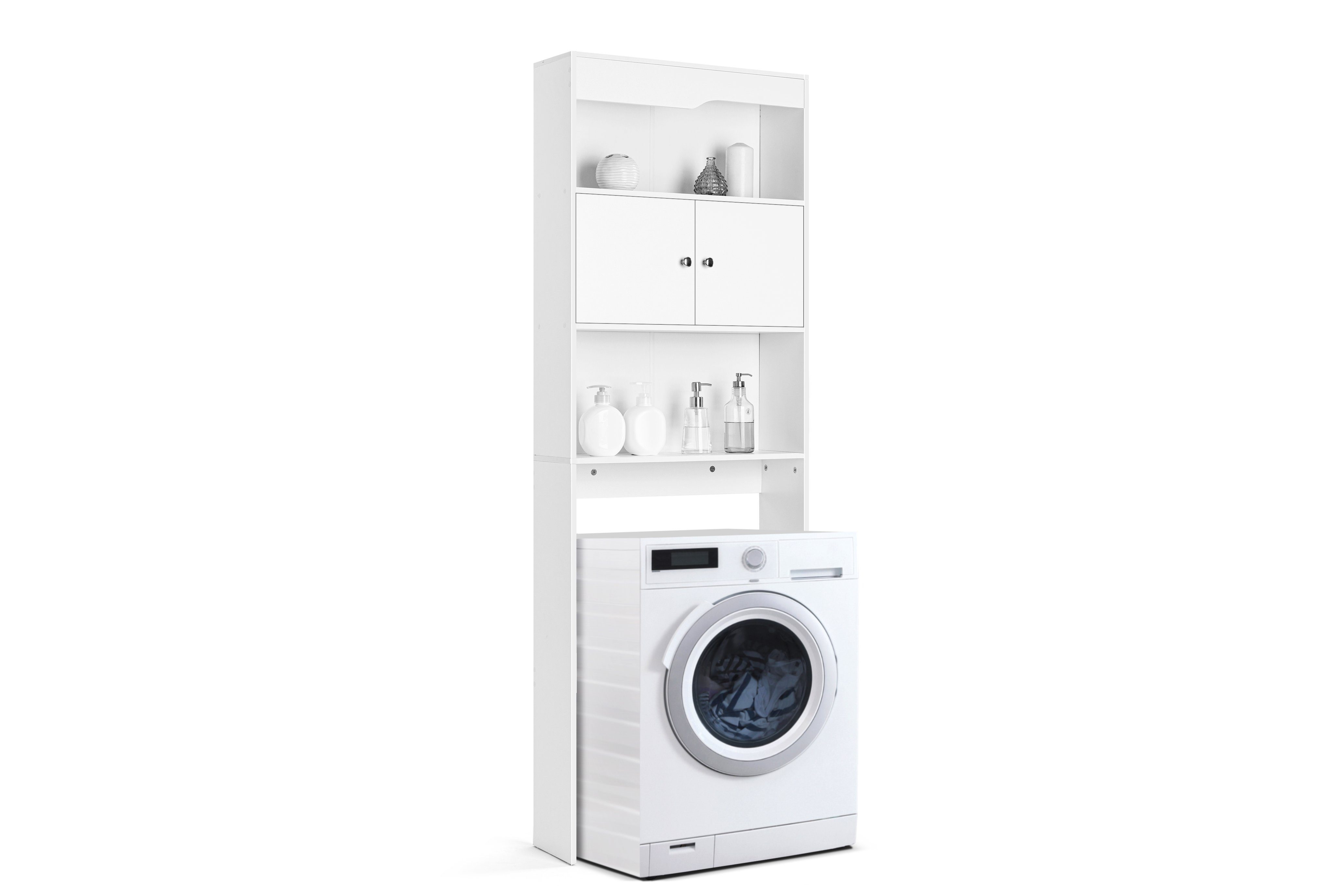 Linsar 3 Waschmaschinenumbauschrank Türen, Stauraum, Melaminbeschichtung, Einlegeböden variabler 2