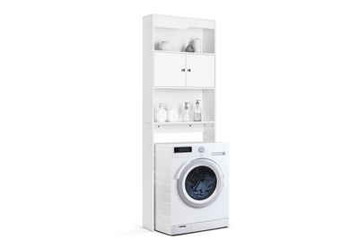 Linsar Waschmaschinenumbauschrank variabler Stauraum, Melaminbeschichtung, 2 Türen, 3 Einlegeböden