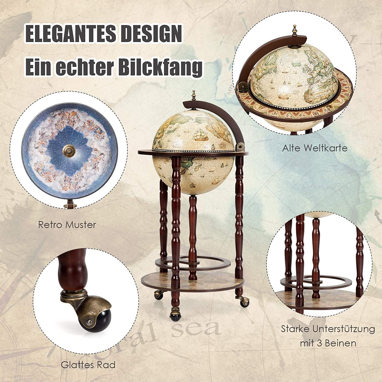 COSTWAY Weinregal Globusbar Servierwagen, mit Rollen