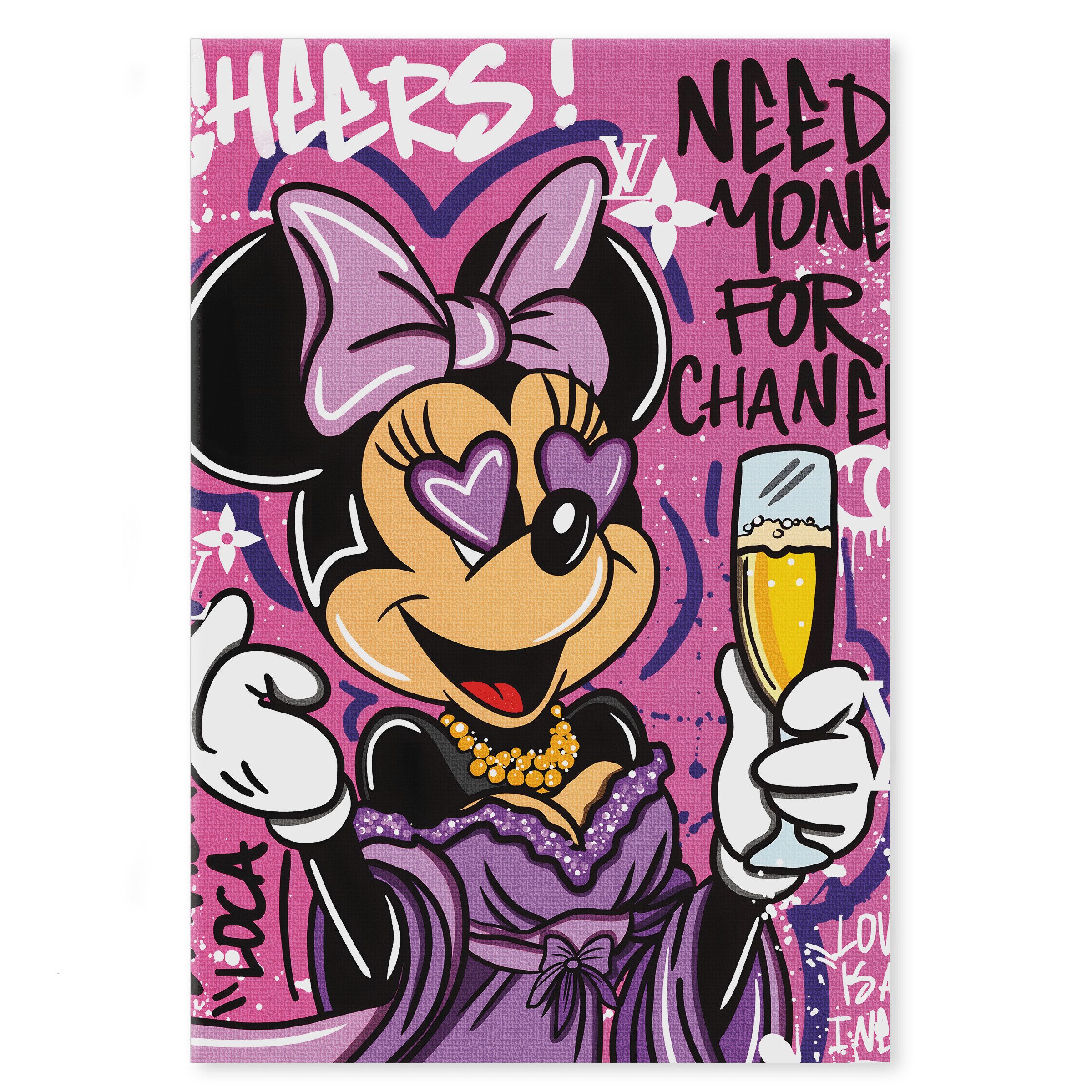 SimpleCanvas Wandbild Minnie needs Money - Leinwandbild Pop Art / Motivation, Wandbild Minnie Mouse, Geld, Motivation