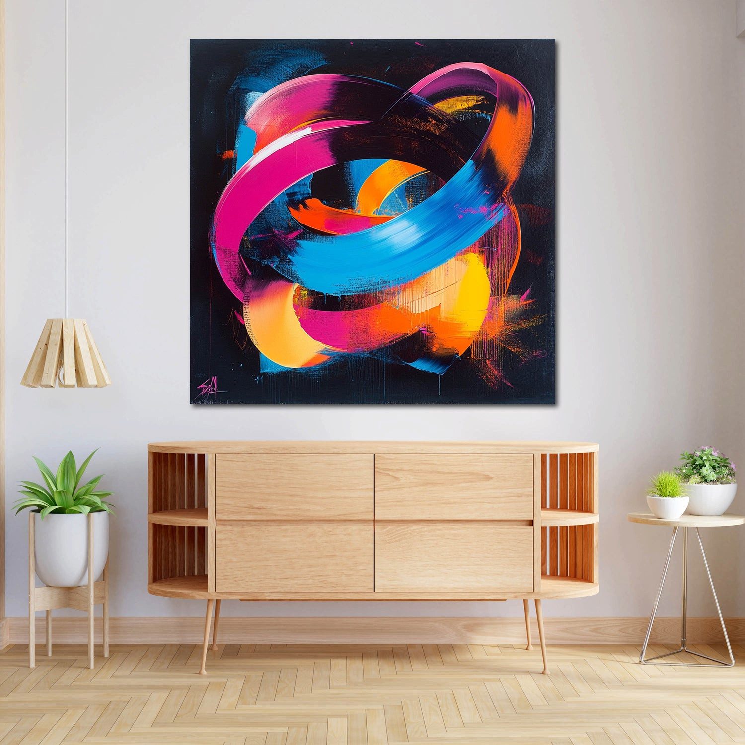 Artedinoi Leinwandbild Abstrakt leuchtende Farbringe Leinwandbild Wandbild Kunstdruck XL Wand, Leuchtende Farbringe