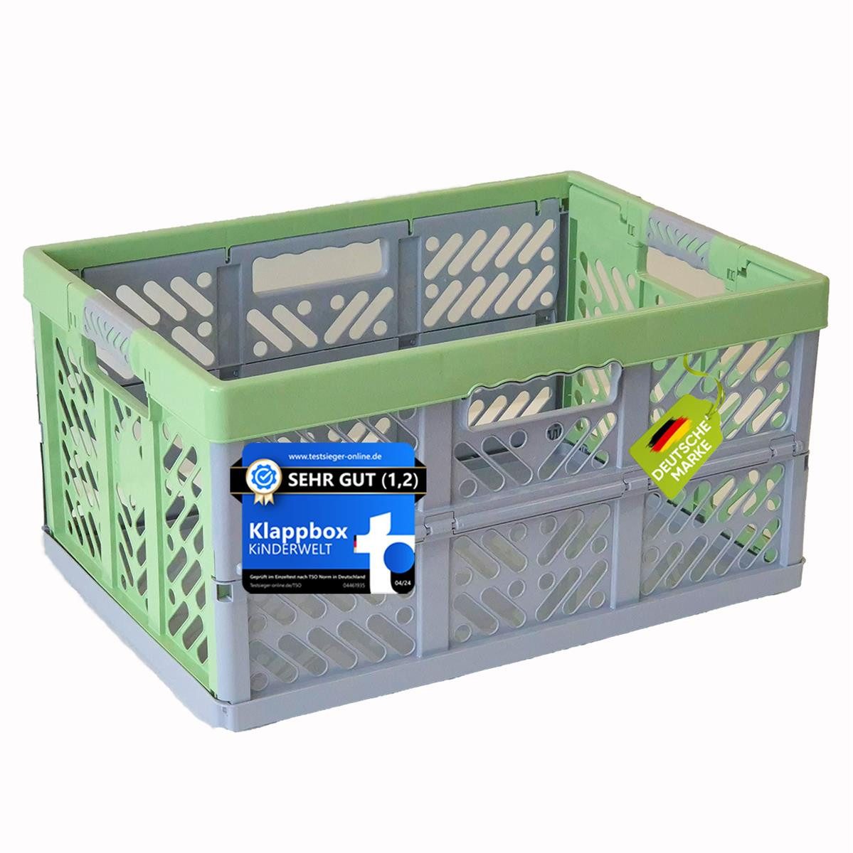 KiNDERWELT Klappbox Premium Faltbox 45 L bis 50 kg Soft-Touch Griffen, aus hochwertigem Kunststoff