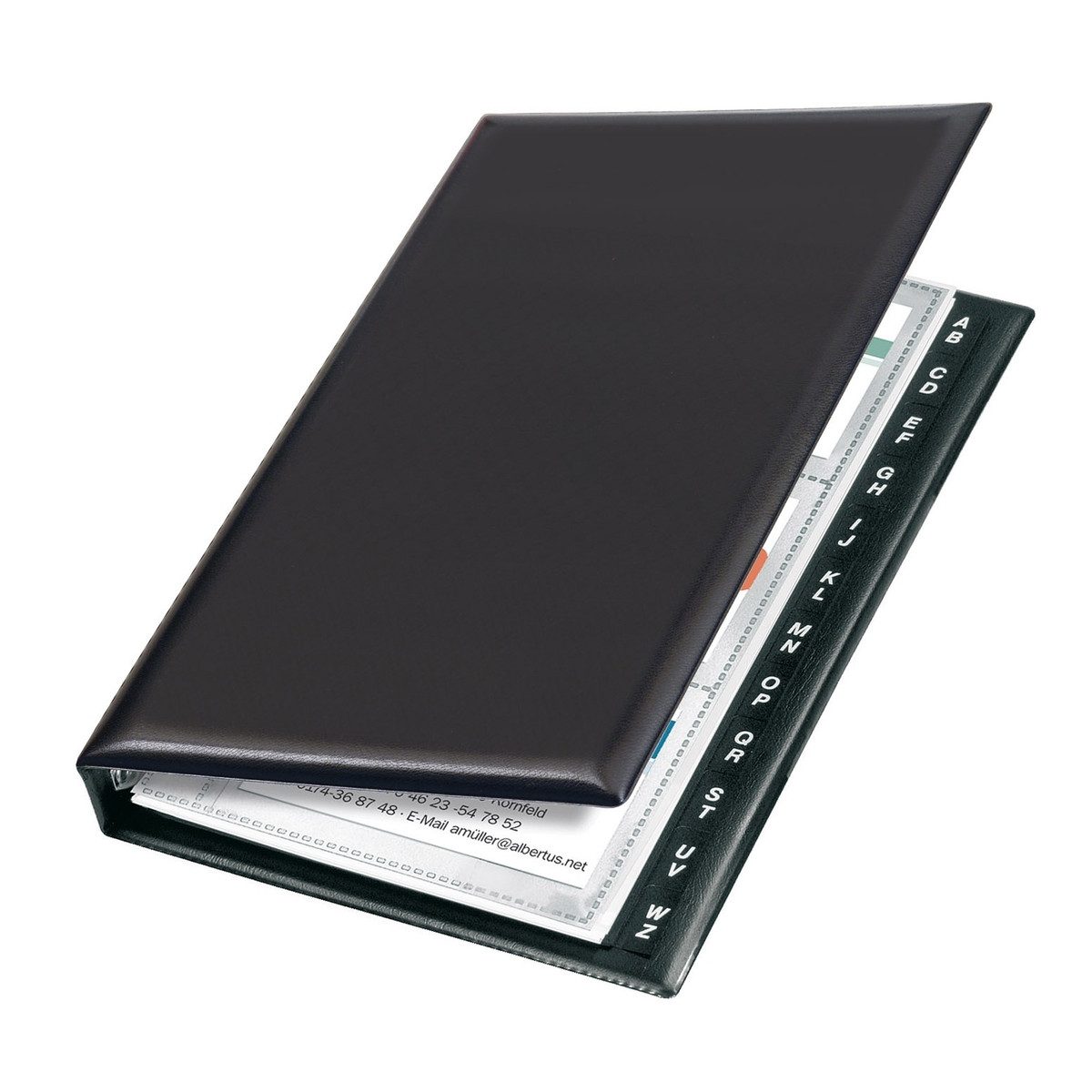 VELOFLEX Visitenkarten VELOFLEX Visitenkartenringbuch 4 Ringe Lederoptik schwarz 15x23cm