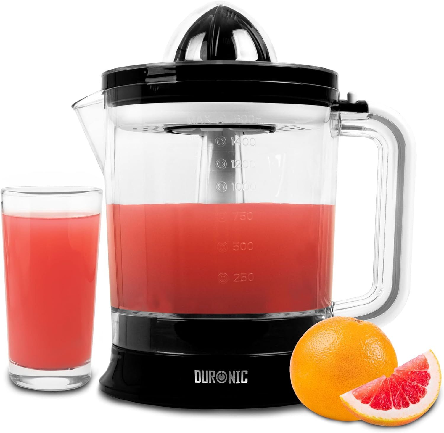 Duronic Entsafter, JE416 Elektrische Zitruspresse, Entsafter mit 1,6 l Volumen, 2 Kegel
