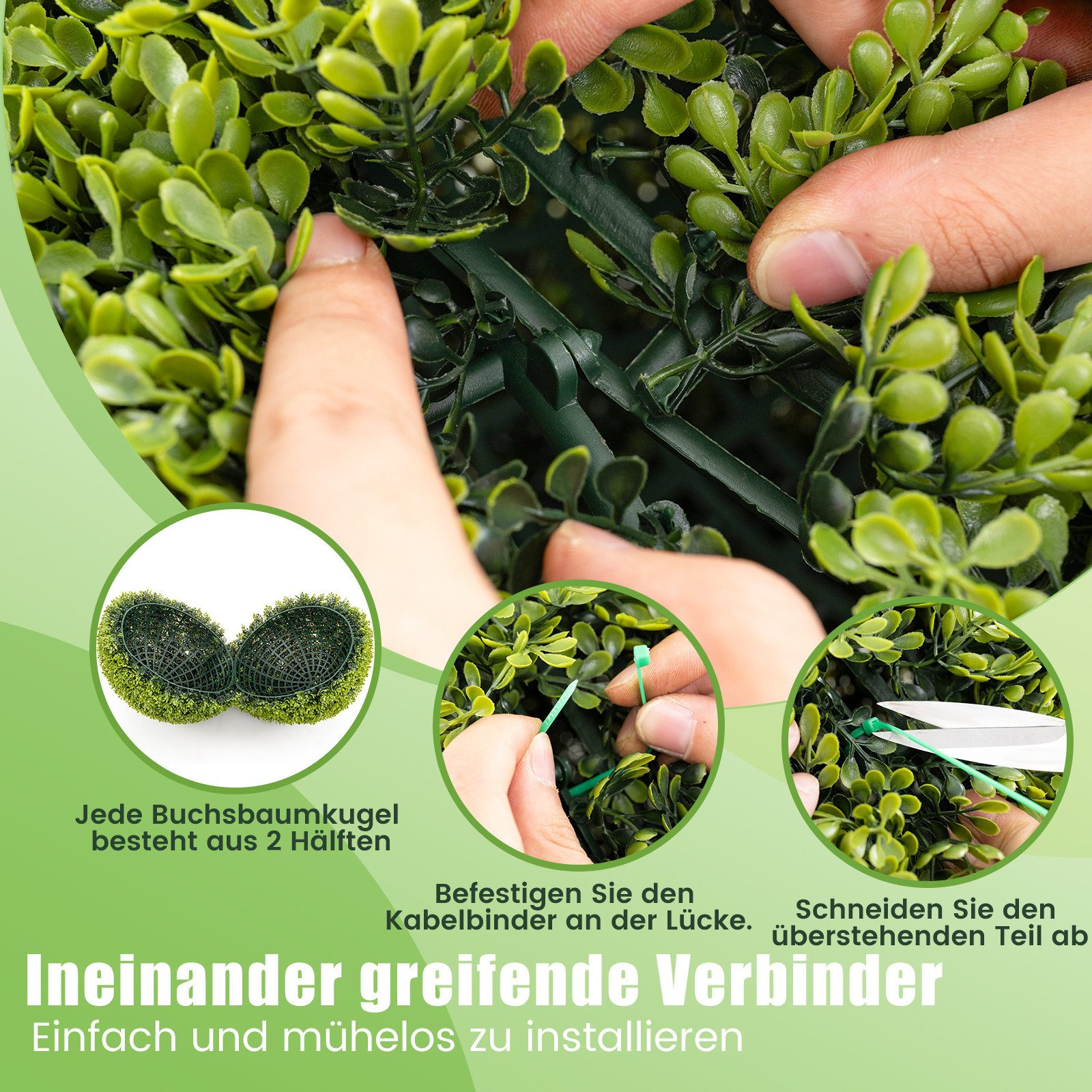 Kunstpflanze Buchsbaum, COSTWAY, 2er φ40cm UV-beständig Grün