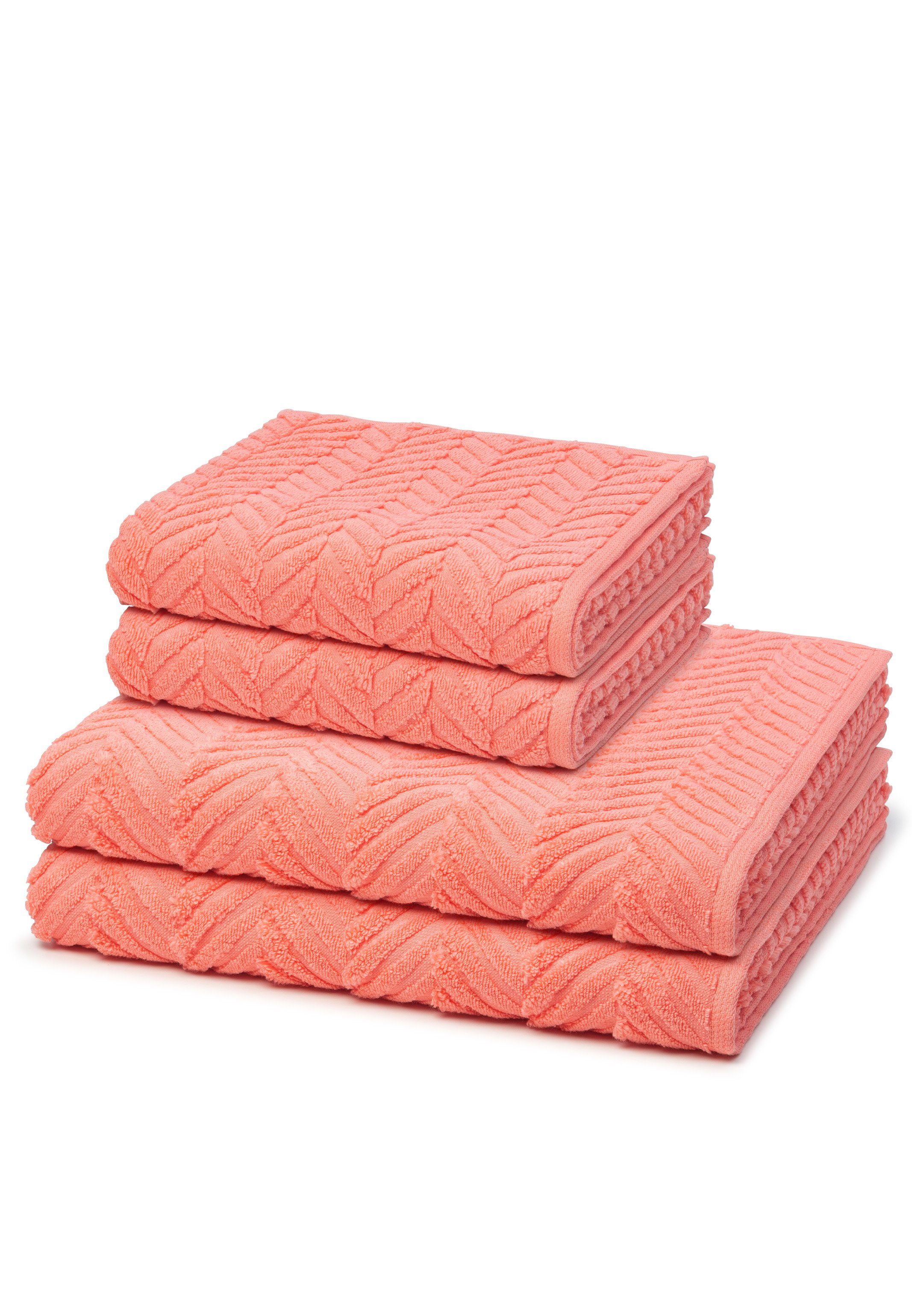 ROSS Handtuch Set Sensual Skin, Walkfrottee, (Spar-Set, 4-tlg), 2 X Handtuch 2 X Duschtuch im Set - Baumwolle - Schnelltrocknend Peach Pink
