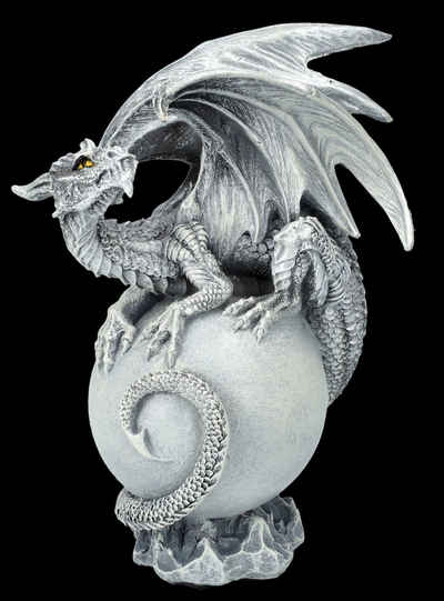 Figuren Shop GmbH Fantasy-Figur Drachenfigur auf Mond - Luna Dragon - Fantasy weißer Drache Dekoration