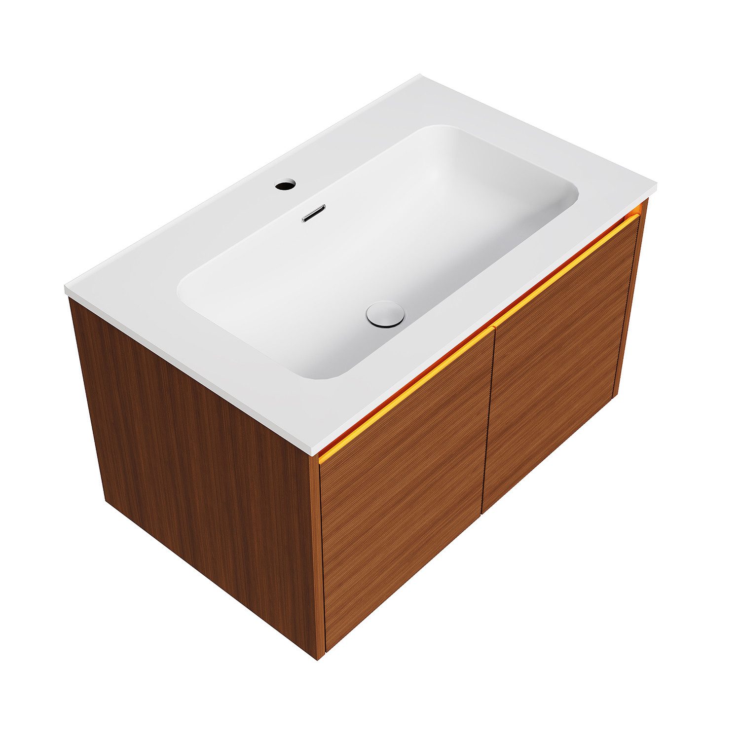 SONNI Waschbeckenschrank Waschbeckenunterschrank mit Sensorleuchte & Waschbecken Holzfarbe mit Gittertür, Breite 89/79cm, mit Sensorleuchte, Naturholz-Optik – Bild 2 von 5