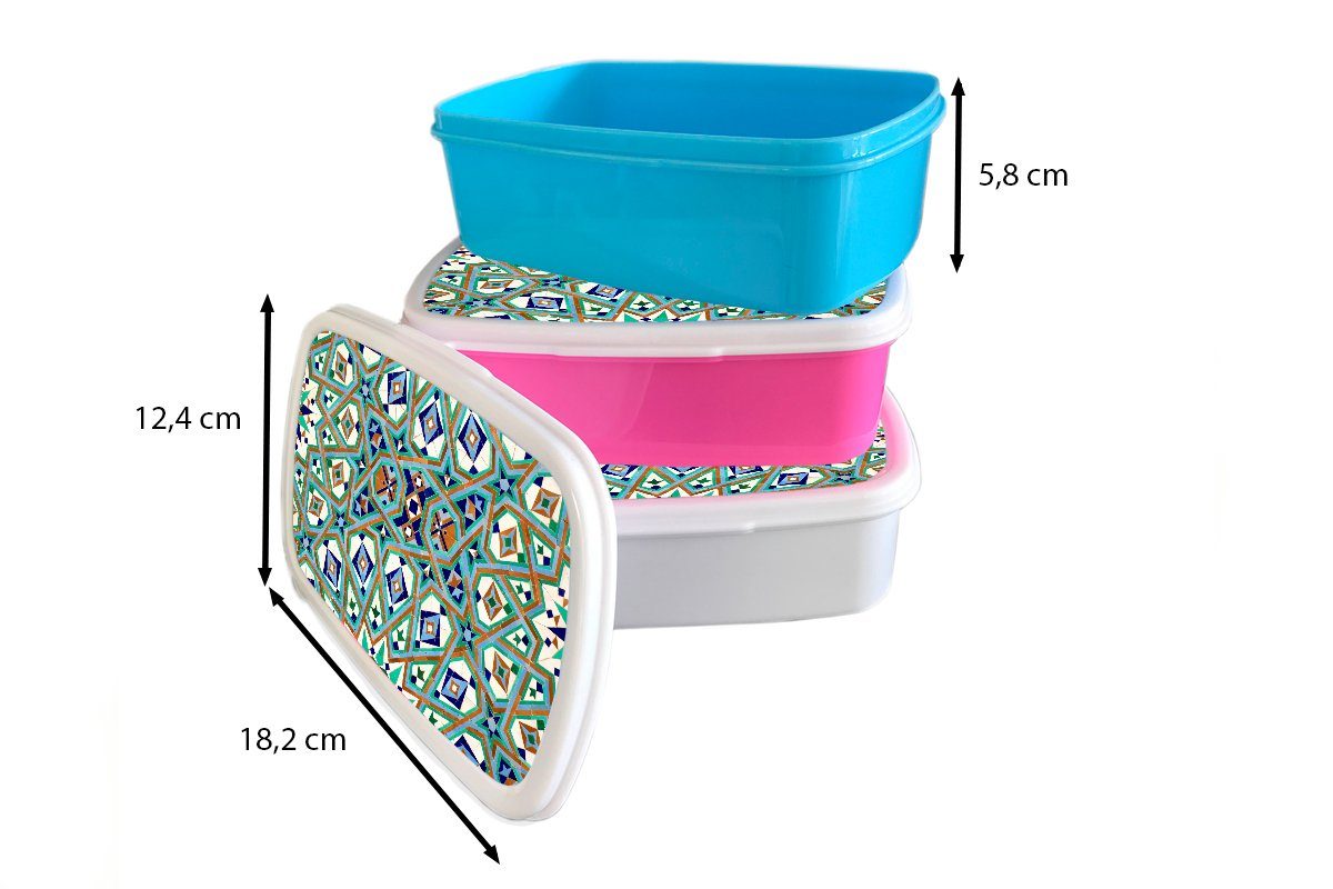 Erwachsene, Kunststoff die Eine rosa Brotbox Snackbox, bei Brotdose Mosaikwand, MuchoWow Kunststoff, Figuren Kinder, Mädchen, marokkanische Lunchbox (2-tlg), ineinander, für der