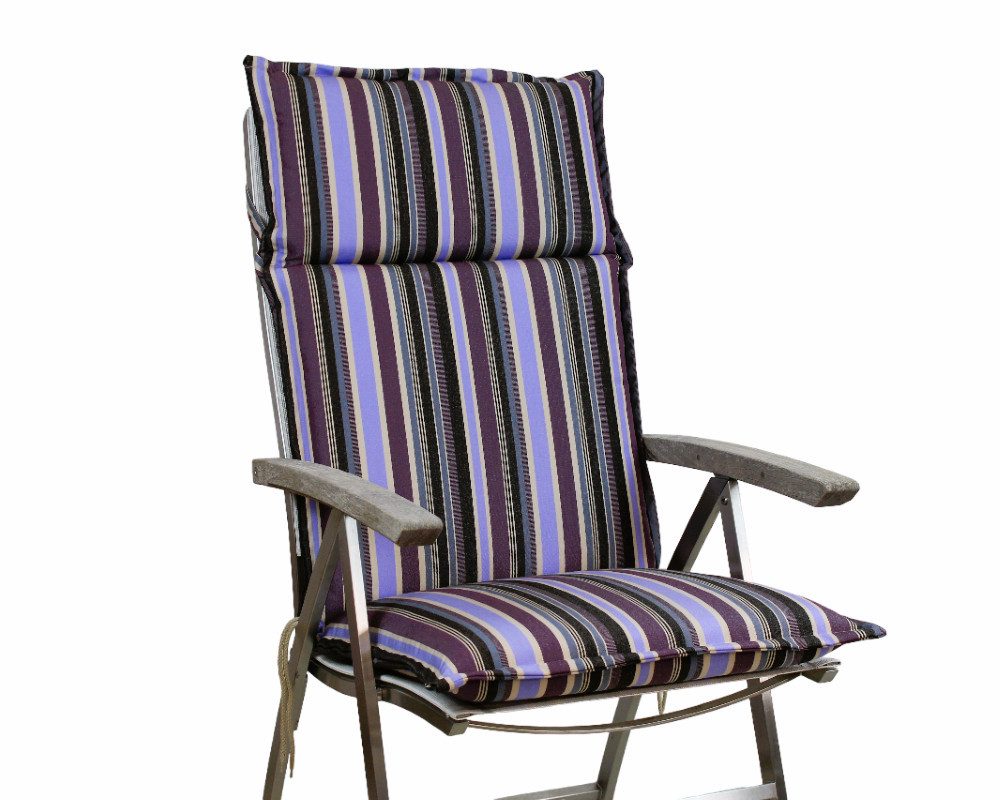 Rübeling Hochlehnerauflage Sunbrella Stripes. Brannon Aubergine, Reißverschluss-Kissen