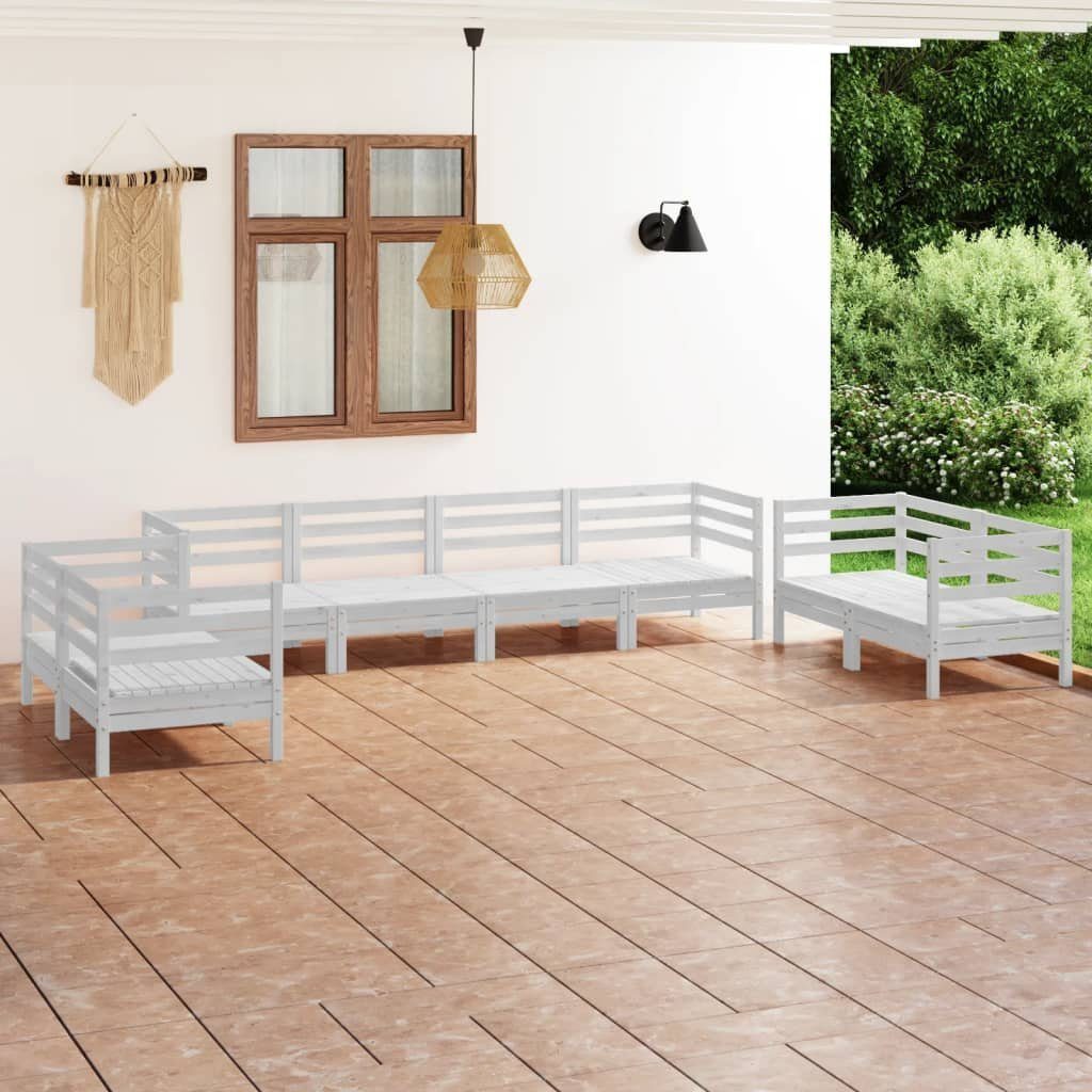 vidaXL Massivholz Weiß 8-tlg. Kiefer, Garten-Lounge-Set (1-tlg) Gartenlounge-Set