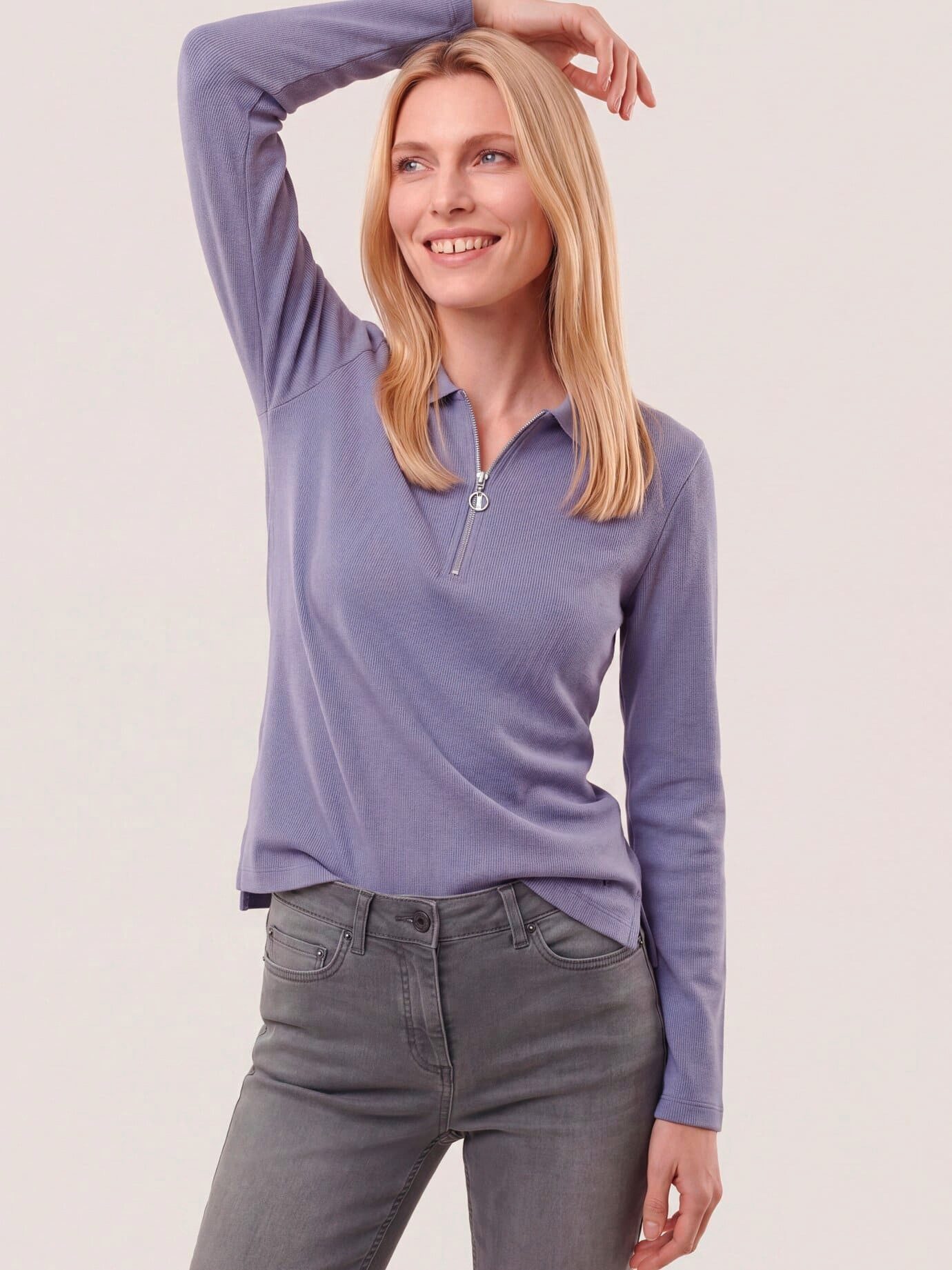 Walbusch Poloshirt Damen Rippenpolo Zip&Go Wärmendes Shirt Langarm Pflegeleicht, Polokragen