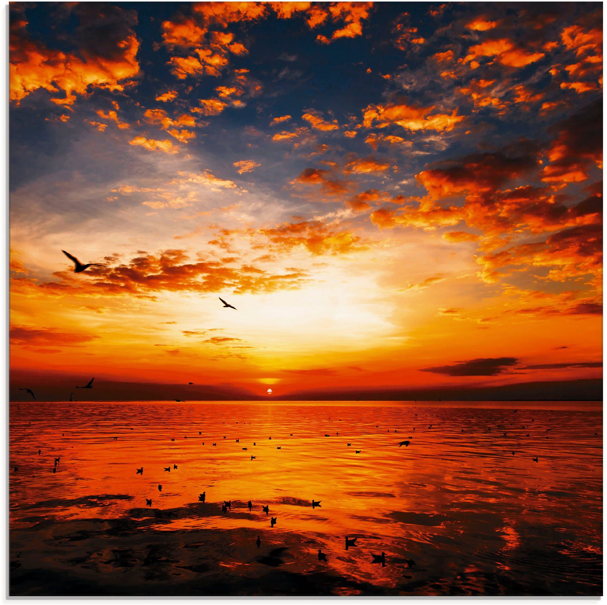 am Artland Glasbild (1 Sonnenaufgang Strand & wunderschönem Größen -untergang Himmel, in St), mit verschiedenen Sonnenuntergang