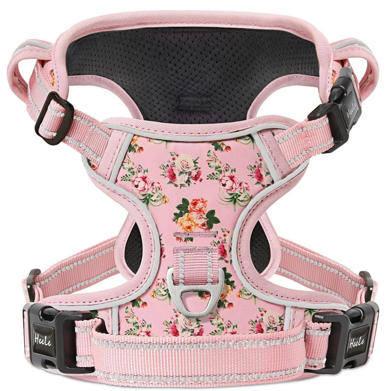 LuxusKollektion Hunde-Geschirr Hundegeschirr gepolstert Geblümt-Pink XS, Textil