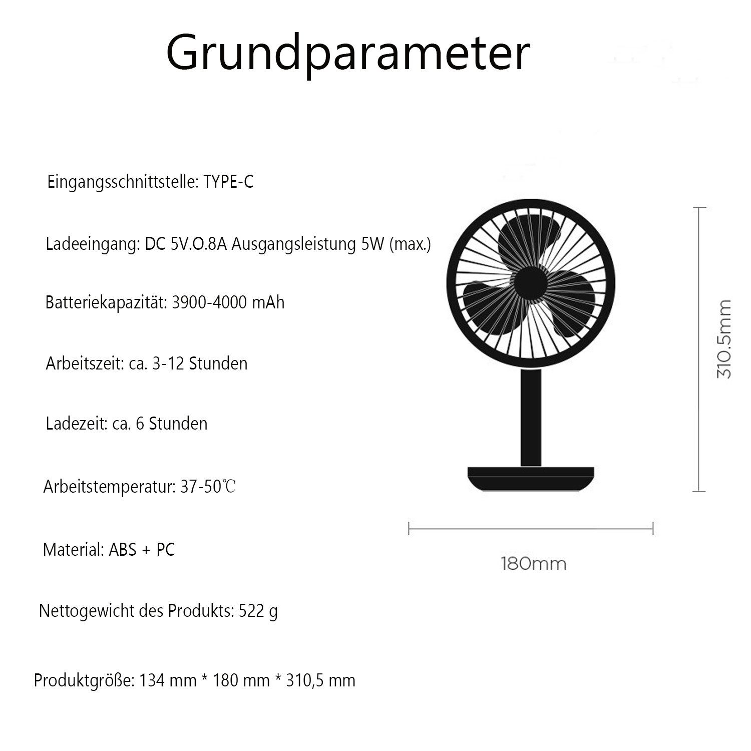 Mini 4000mah zggzerg Schwarz Tragbarer USB USB-Ventilator mit Tischventilator Mini Ventilator,