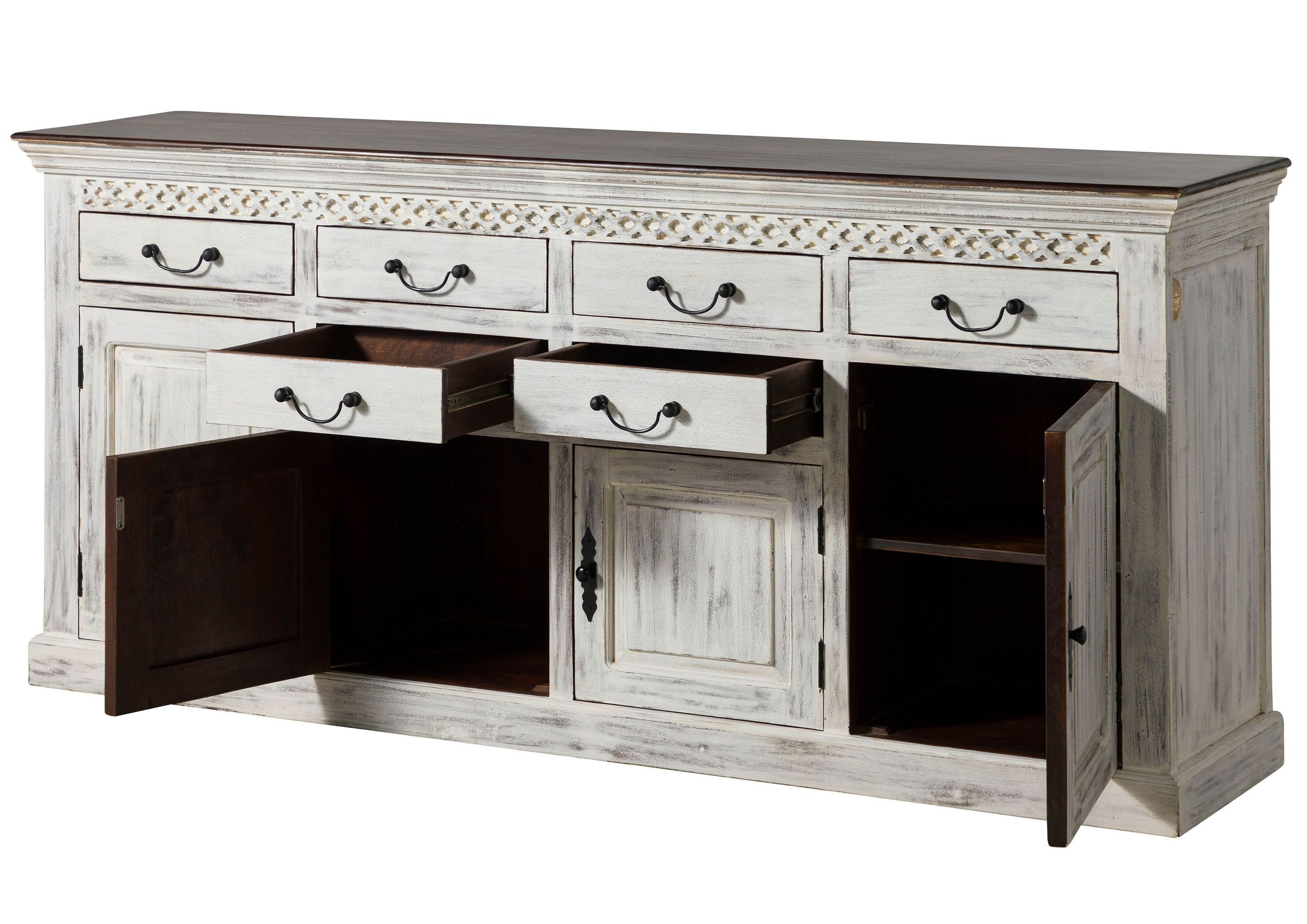 Massivmoebel24 Sideboard CASTLE-ANTIK (Massivholz), Mango / Akazie 200x45x90 weiß gewachst CASTLE-ANTIK #108