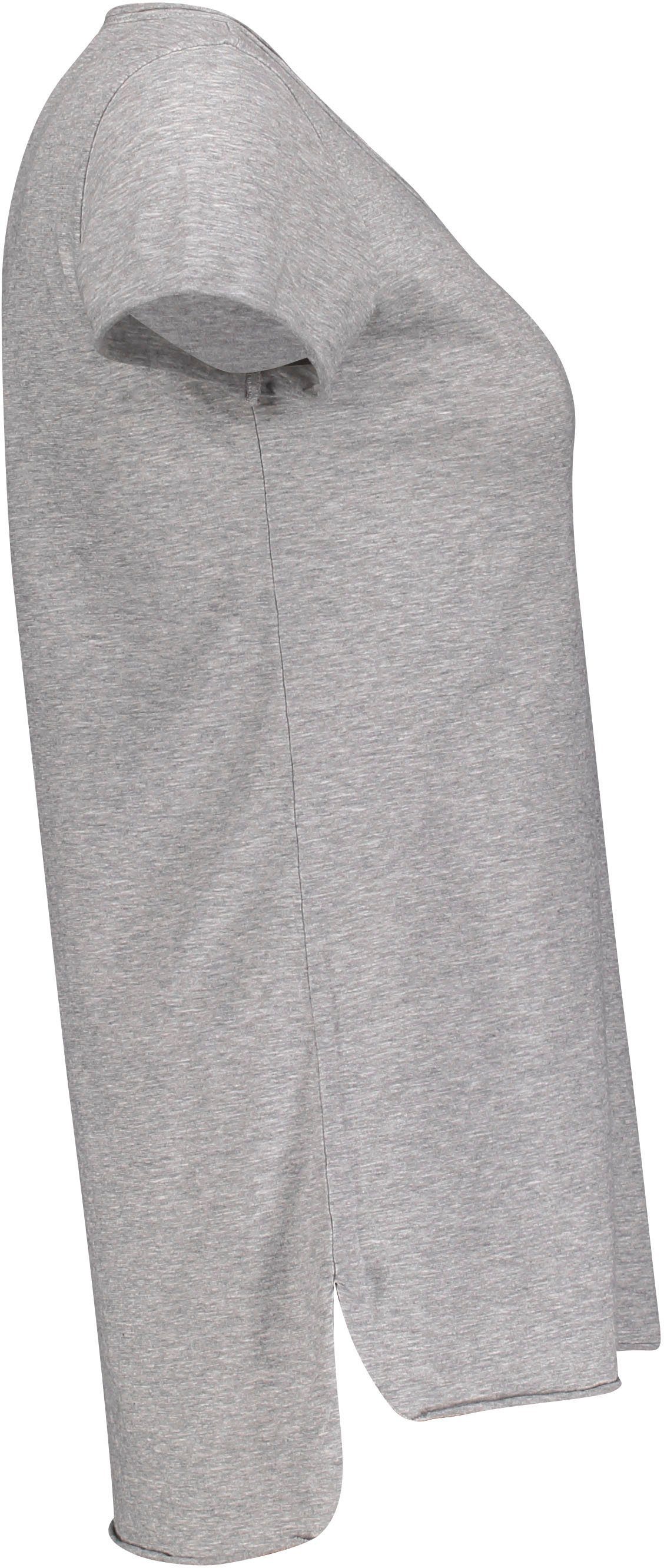 Please Jeans T-Shirt M00A mit Saumabschlüssen angeschnittenen Please leicht 1907 meliert) Metal-Label melange grigio und (grau