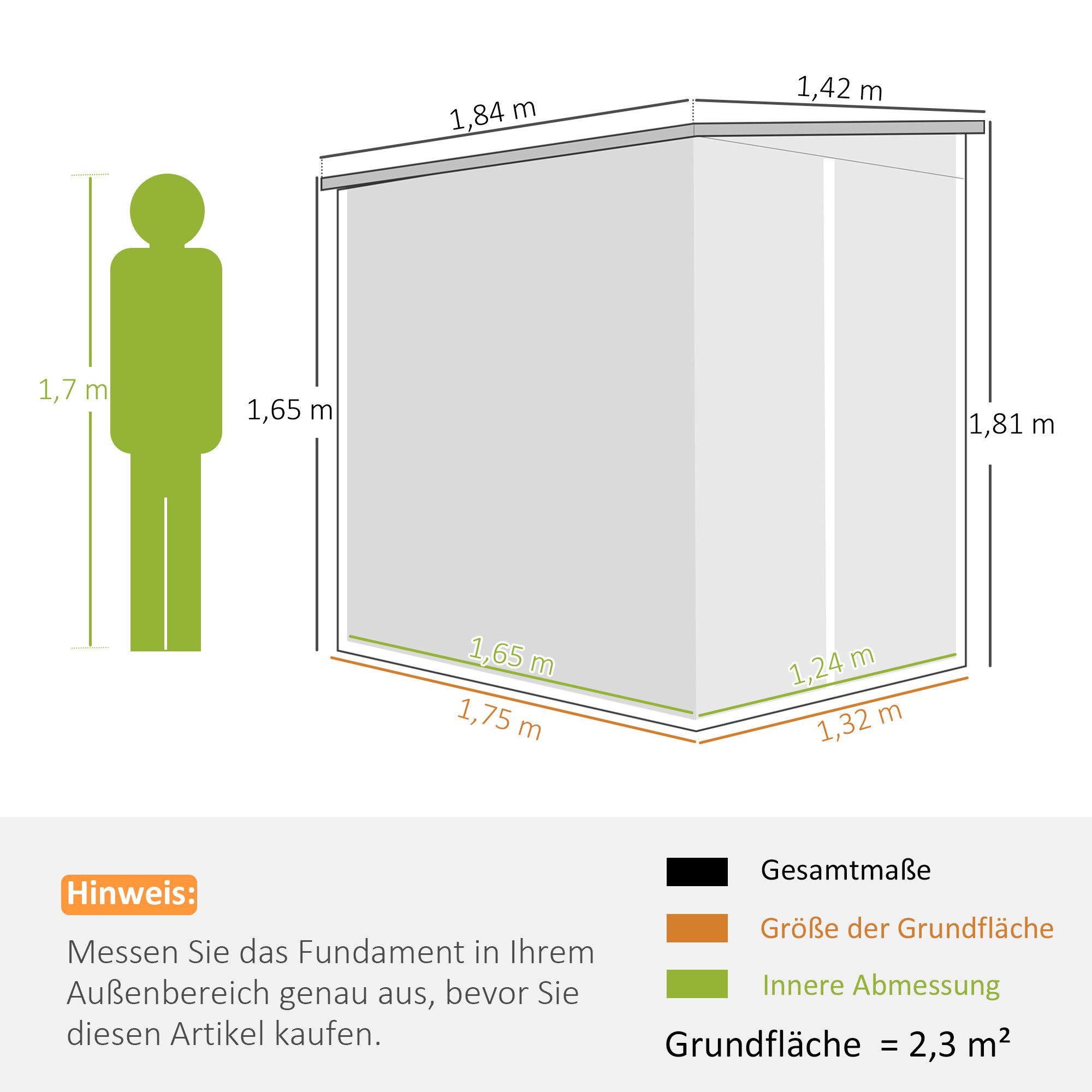 Outsunny Gerätehaus mit Fundament, Pultdach, Fenster, abschließbar Tür, Handschuhe, BxT: 142x184 cm, (Gartenschuppen aus Metall, 1 St., wetterfest Geräteschuppen), 2,3m², für Garten Hinterhof Hellgrau