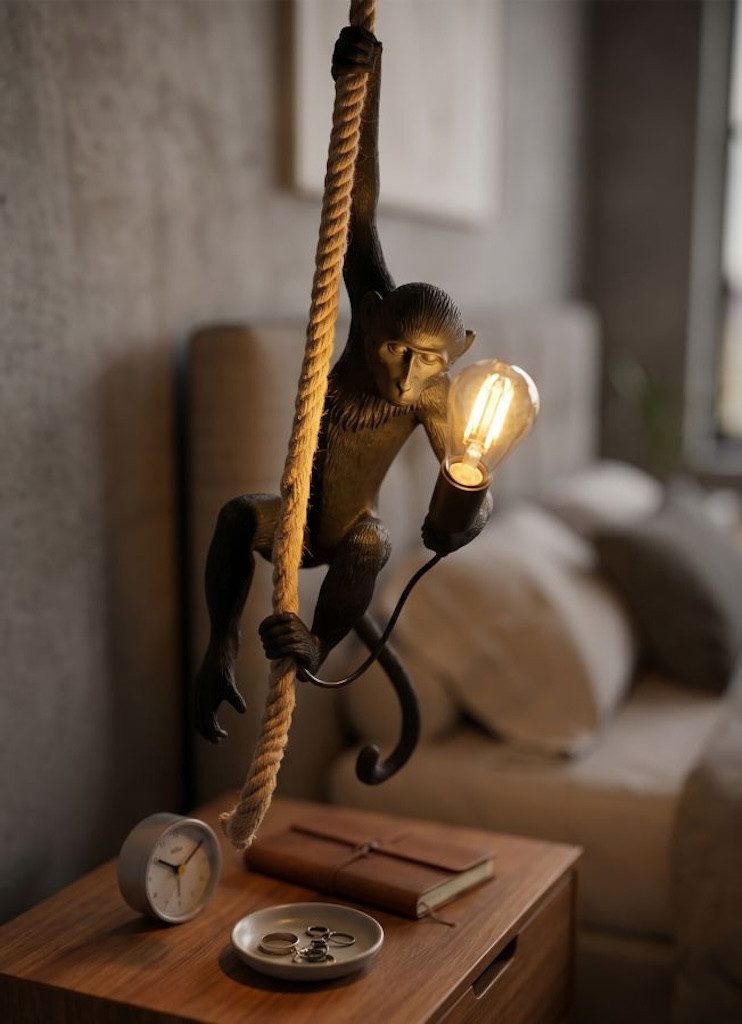 Mauro Ferretti Hängeleuchte Monkey Haengelampe Gold Resin Rope Glam Design