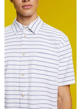 Esprit Kurzarmhemd Hemd aus gestreiftem Waffel-Piqué, 100 % Baumwolle