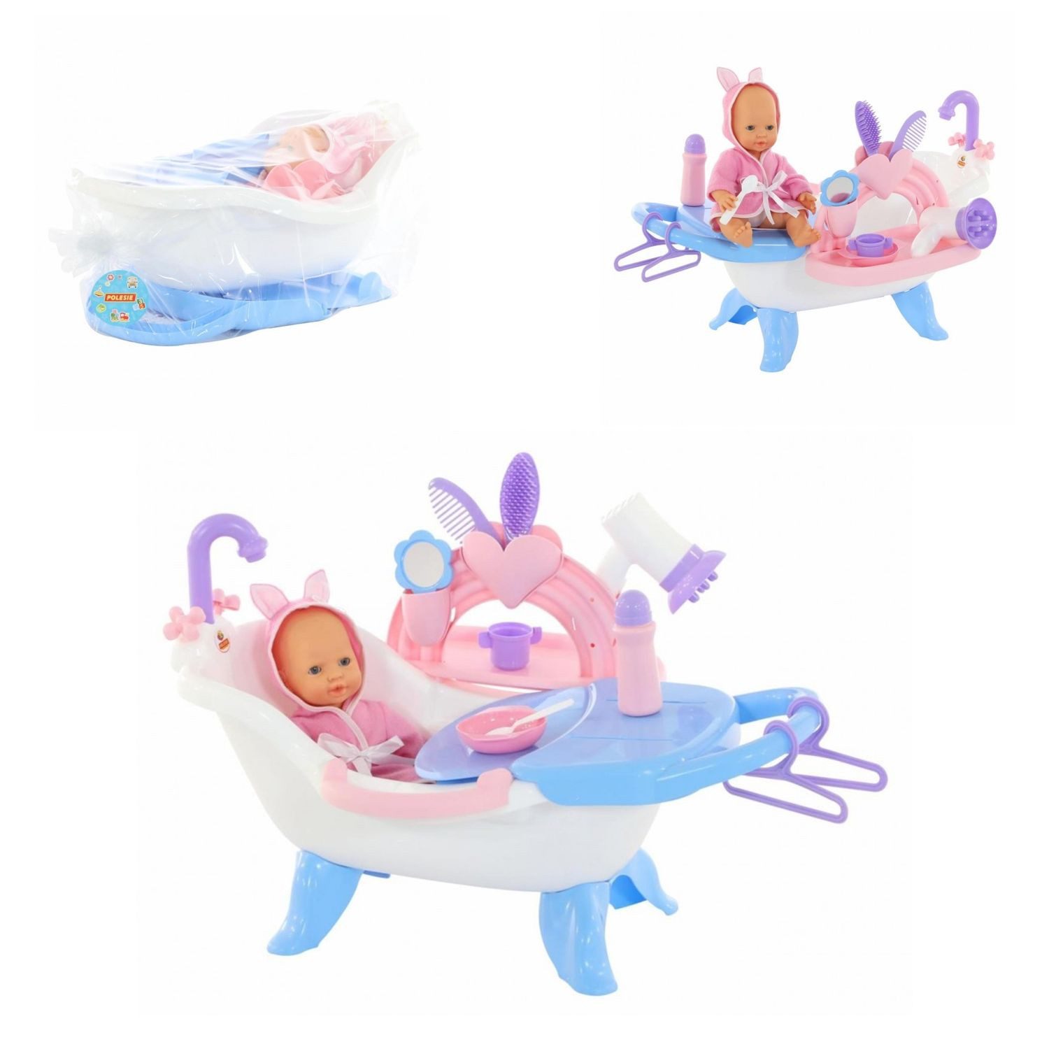Polesie Anziehpuppe Puppe 33cm Куклыbadeset 47243, Badezubehör Kleiderbügel Badewanne