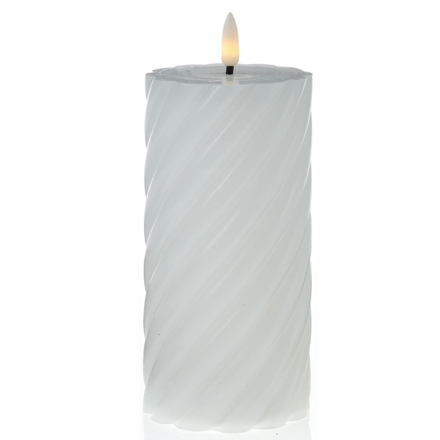 LED-Kerze Twist Echtwachs gedrehte Stumpenkerze flackernd H: 17,5cm Timer weiß