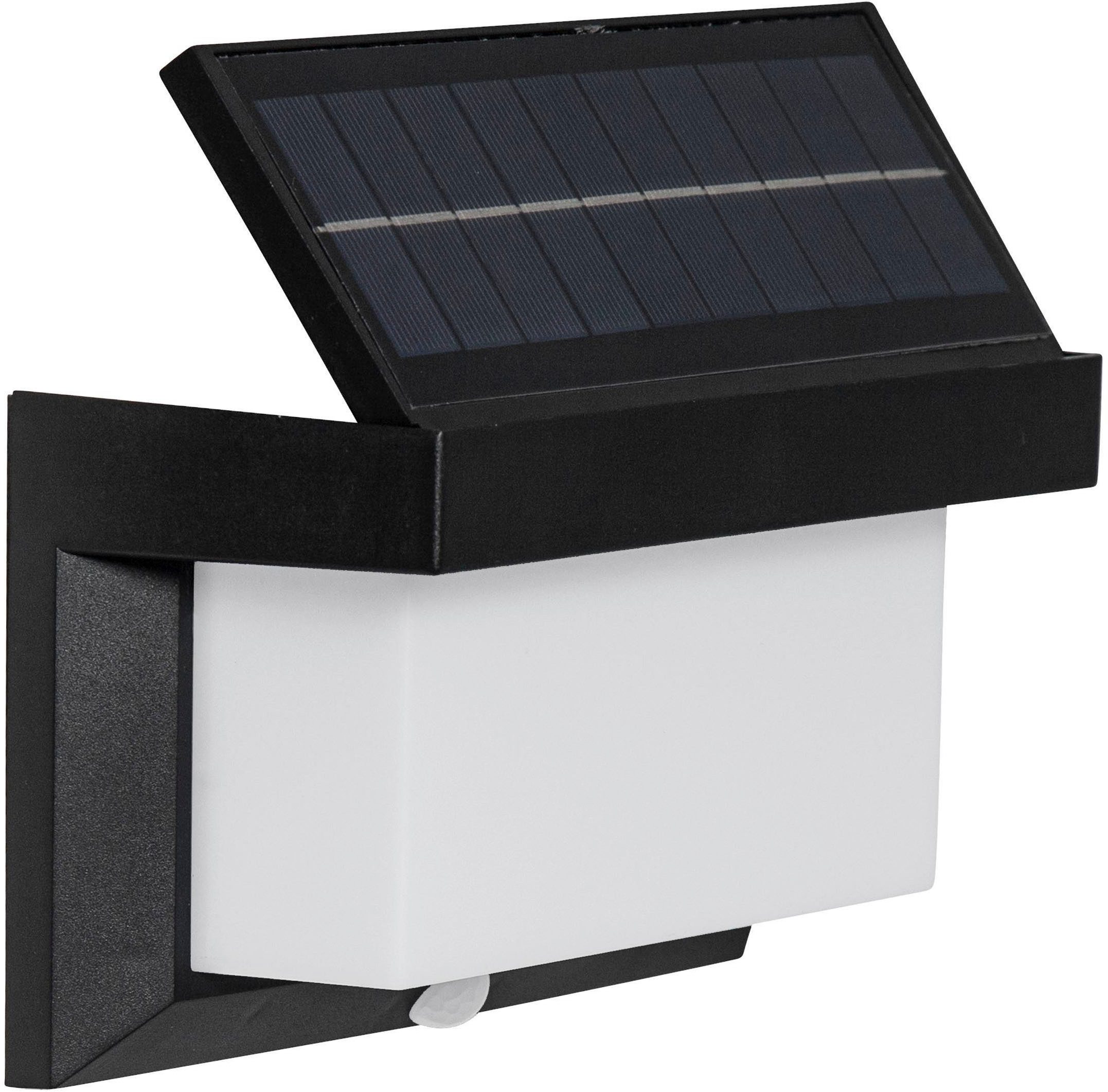 EGLO LED Solarleuchte Utrera Solarlampe, Wandlampe aus Kunststoff, Außenbeleuchtung, IP44, Bewegungsmelder, LED fest integriert, Kaltweiß, Solarleuchte - L20 x B9 x H12 cm - schwarz - 32X0,12W inkl.