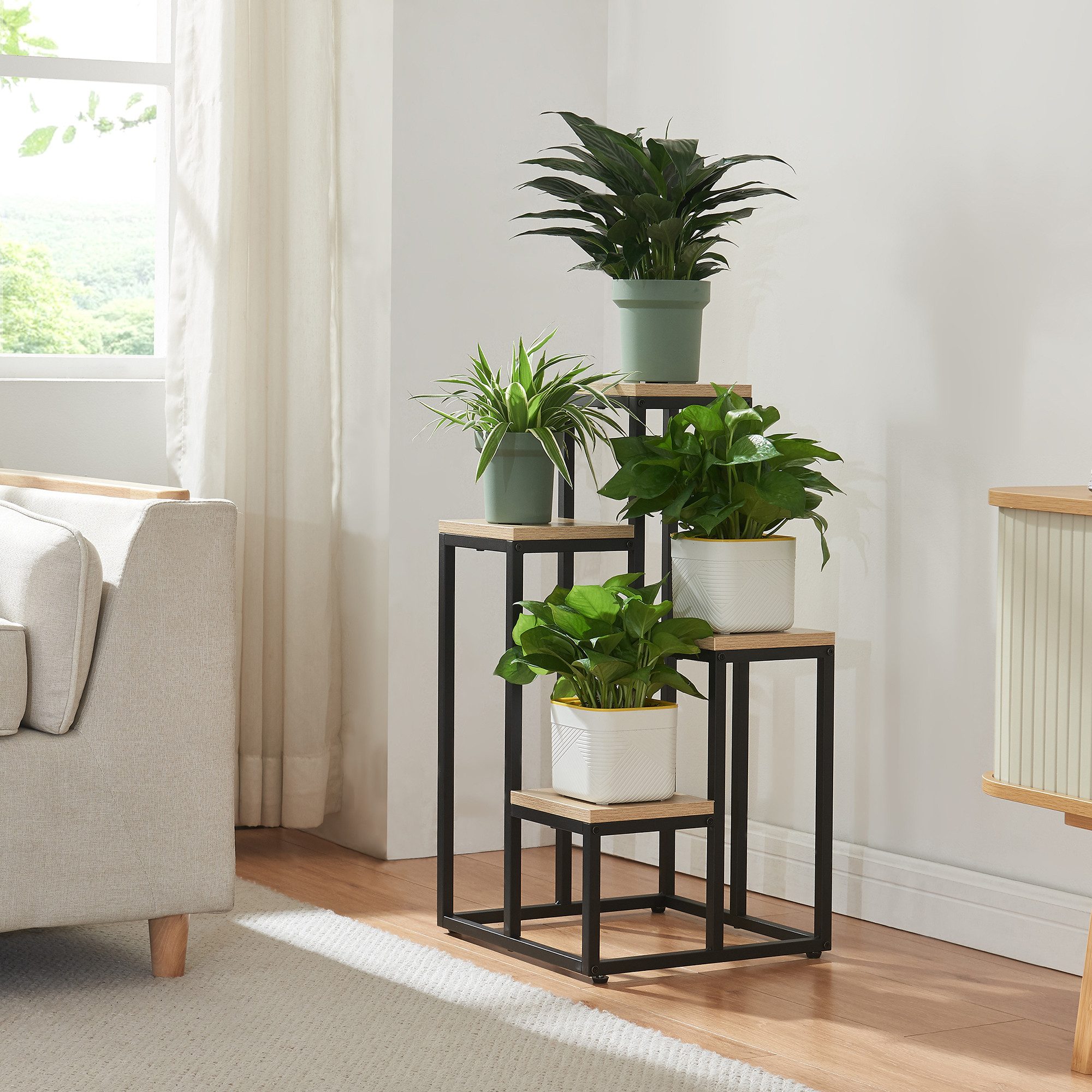 en.casa flower stand, »Ameland« plant stand, metal, black