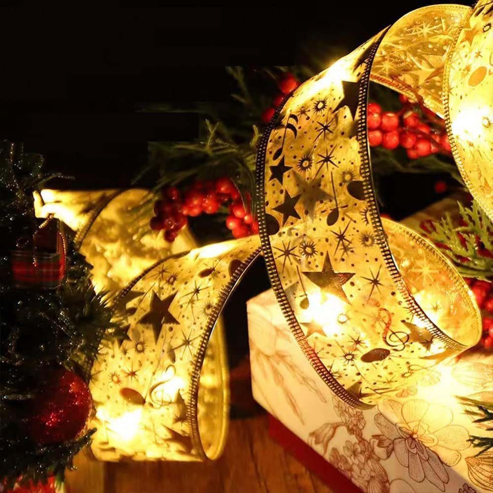 für Gold Deko 5/10M, Weihnachtsbaum 8 Modi, Fernbedienung, (Warmweiß) Rosnek Lichterband, Timer, Batterie; LED-Lichterkette wasserdicht, Weihnachtsfeier,