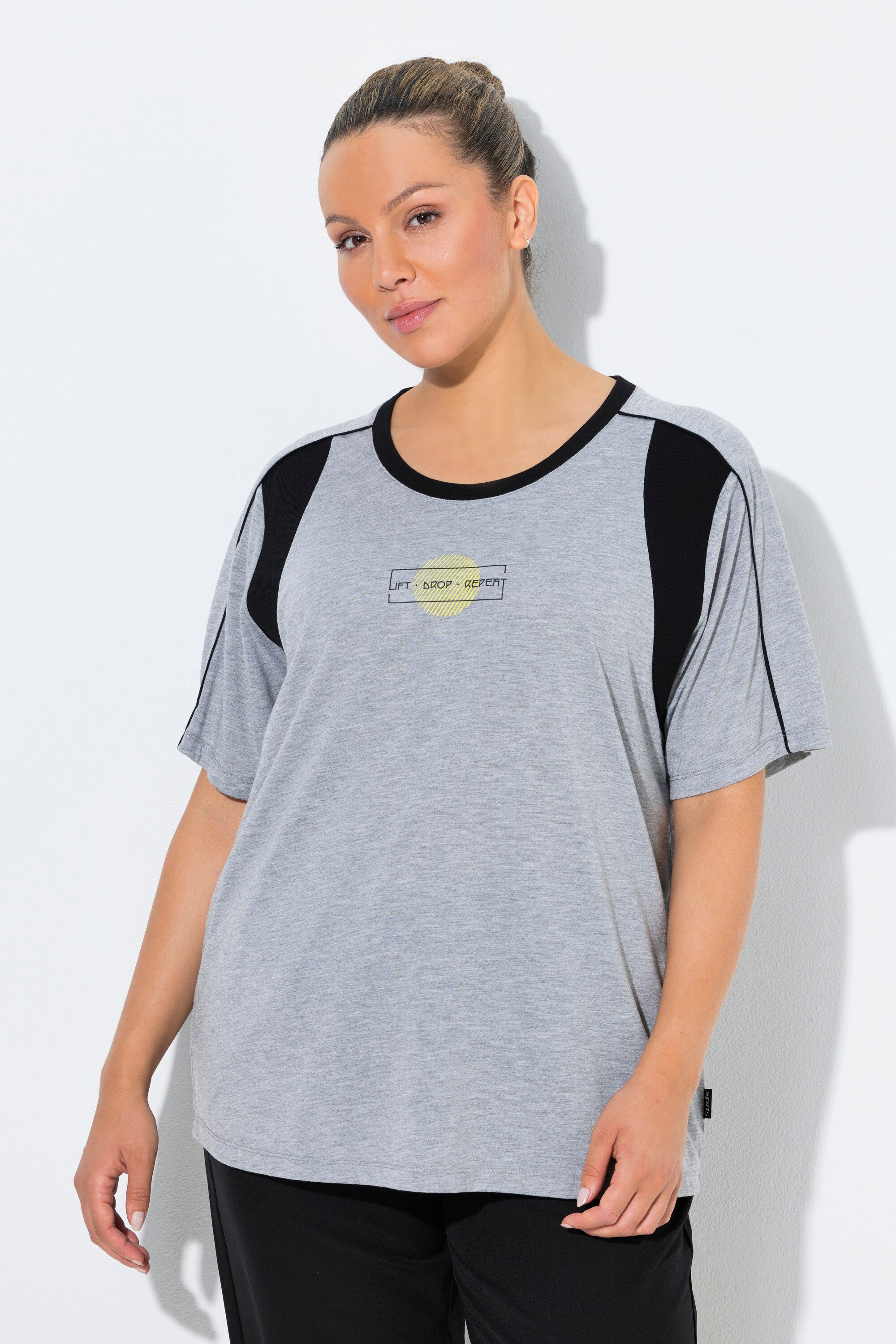 Ulla Popken T-Shirt Funktionsshirt meliert Classic Rundhals Halbarm günstig online kaufen