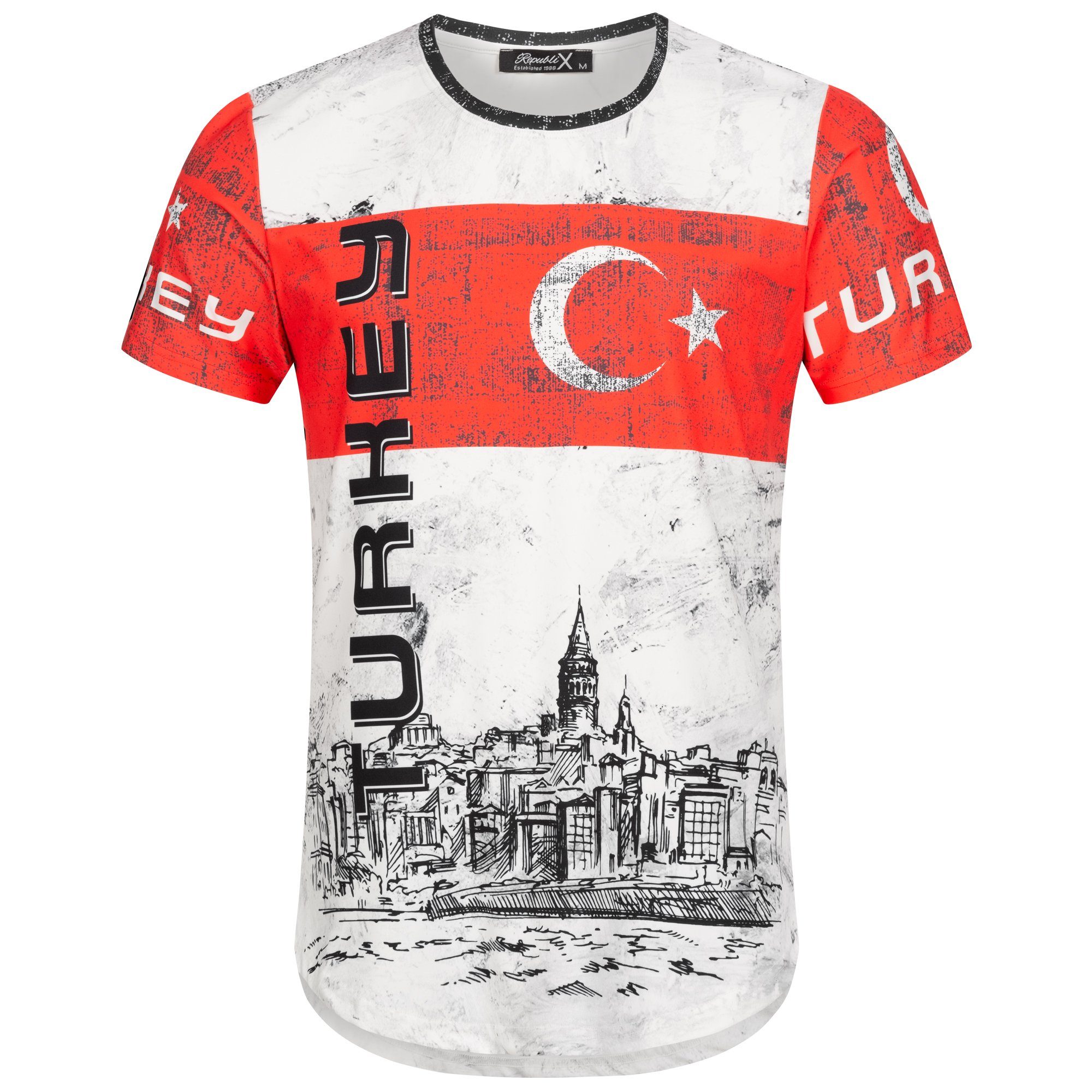 WM T-Shirt FAN mit REPUBLIX Herren Neck EM Shirt Oversize Crew Länder Türkei Rundhalsausschnitt