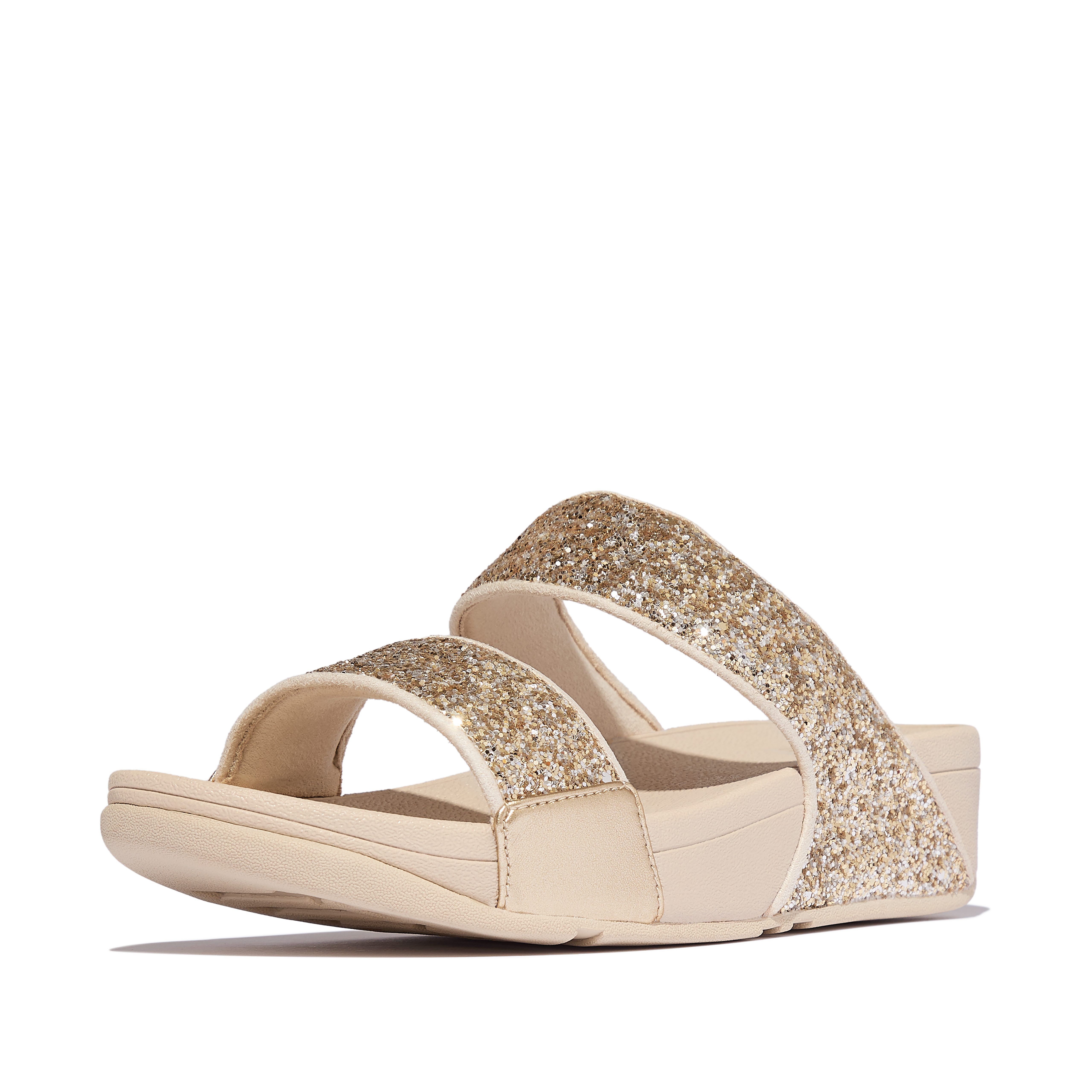 Fitflop LULU MULTI-TONAL GLITTER SLIDES Pantolette Keilabsatz, Sommerschuh, Schlupfschuh mit Glitzer besetzt