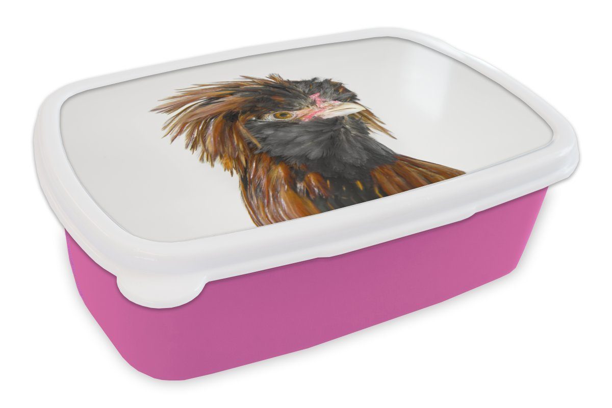 MuchoWow Lunchbox Nahaufnahme Vogels Kinder, und Snackbox, braunen mit Federn, schwarzen Kunststoff, Kunststoff (2-tlg), Brotbox für Mädchen, Brotdose wilden rosa Erwachsene, eines