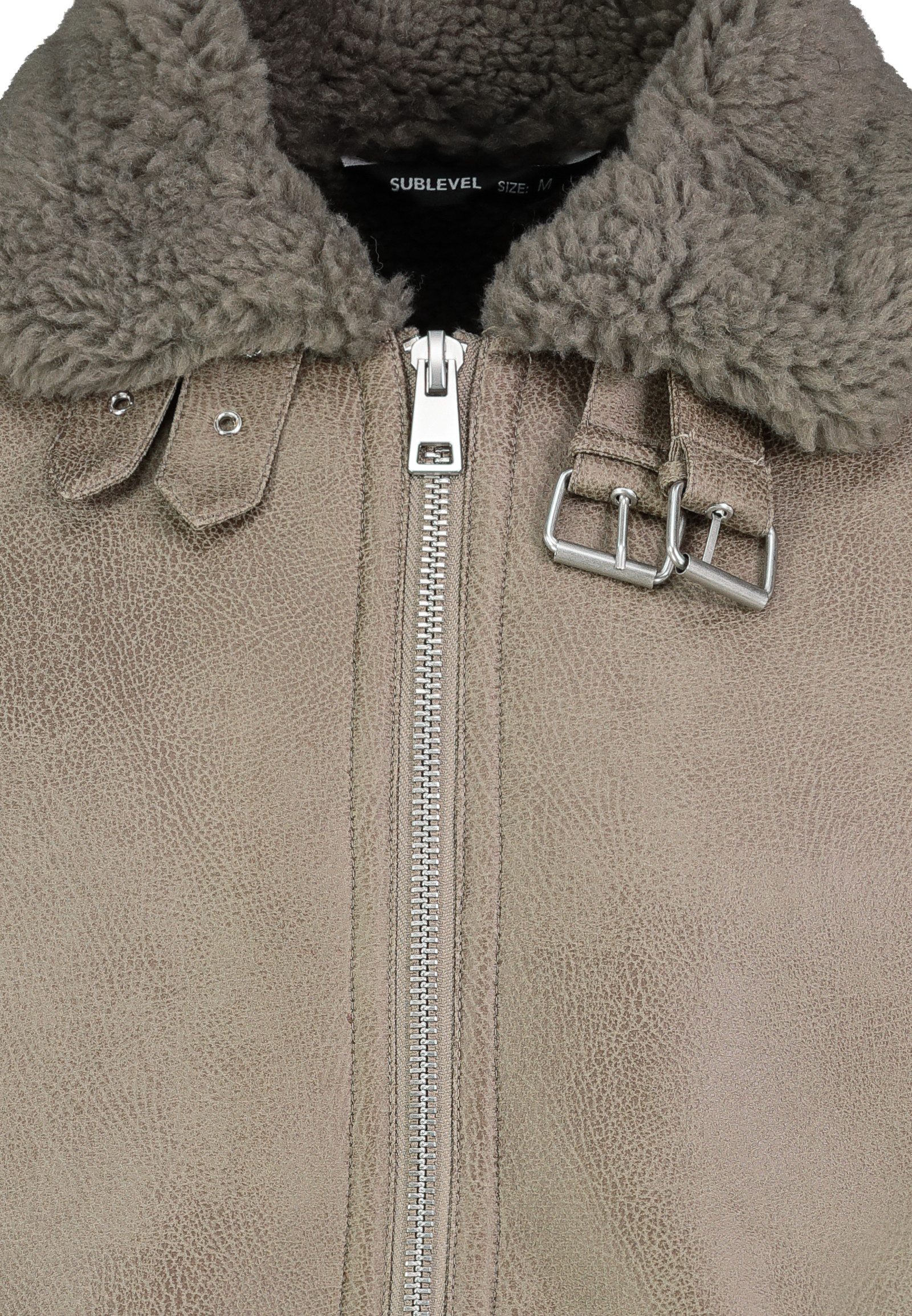 SUBLEVEL Winterjacke Herren Jacke aus Kunstleder mit Kunstfelleinsatz Kunstfellfutter und -kragen mit Schnallen