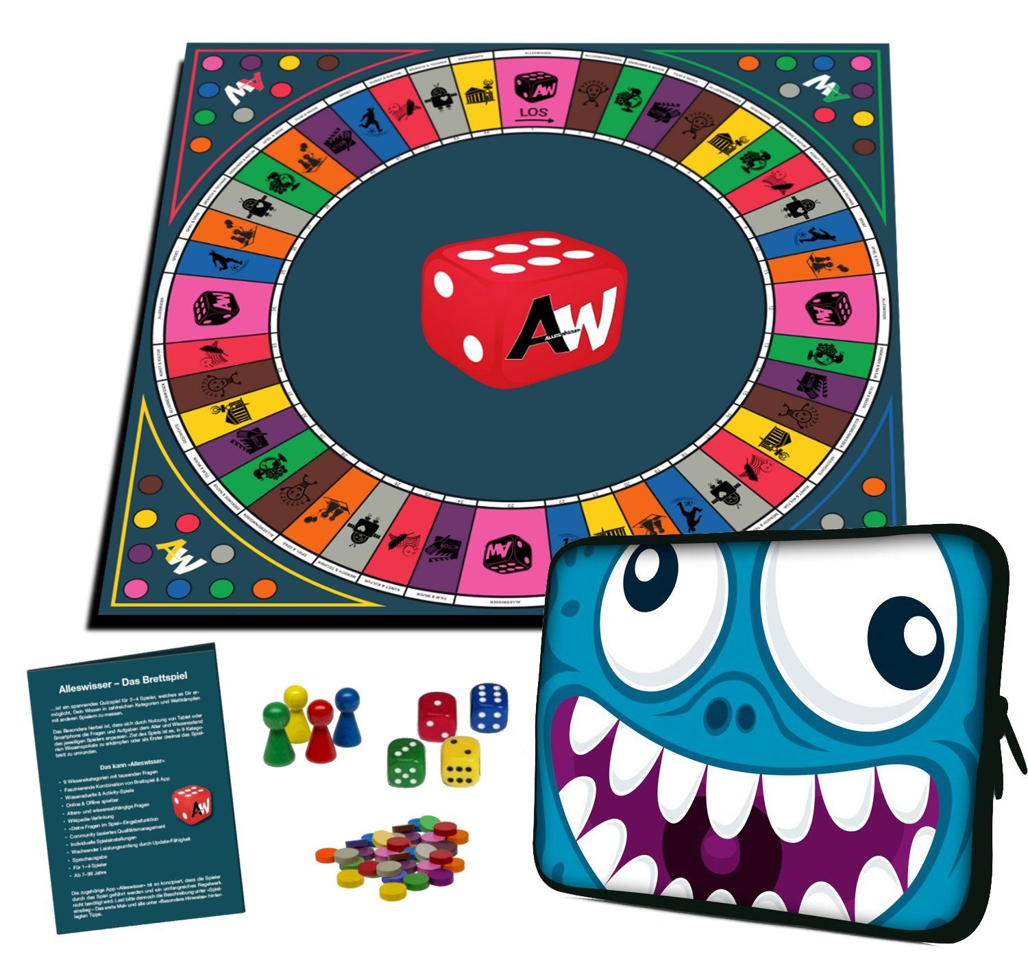 Android Wissens-, Das Brettspiel Familienspiel & App iOS Quiz-, ALLESWISSER Spiel, für - Interaktives mit Comic Alleswisser