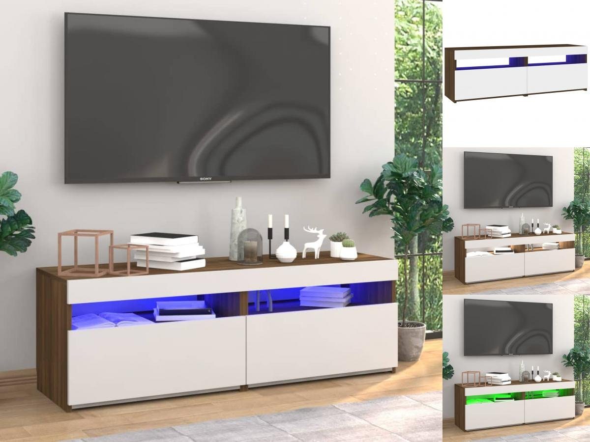 vidaXL TV-Schrank TV-Schränke 2 Stk mit LED-Leuchten Braun Eiche 60x35x40 cm Lowboard Fe