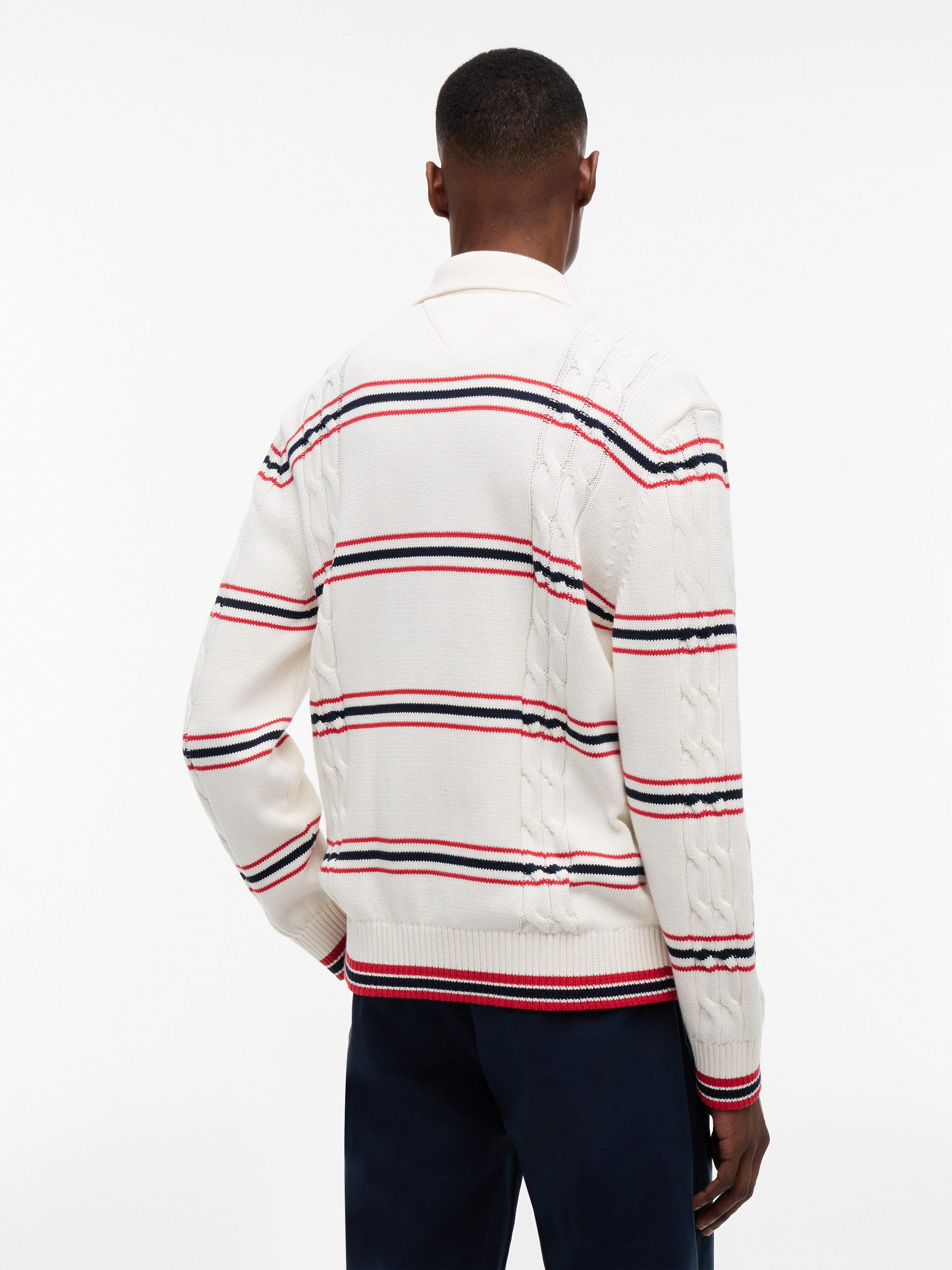 Tommy Jeans Polokragenpullover REGULAR STRIPE CABLE KNIT POLO Regular fit mit Polokragen