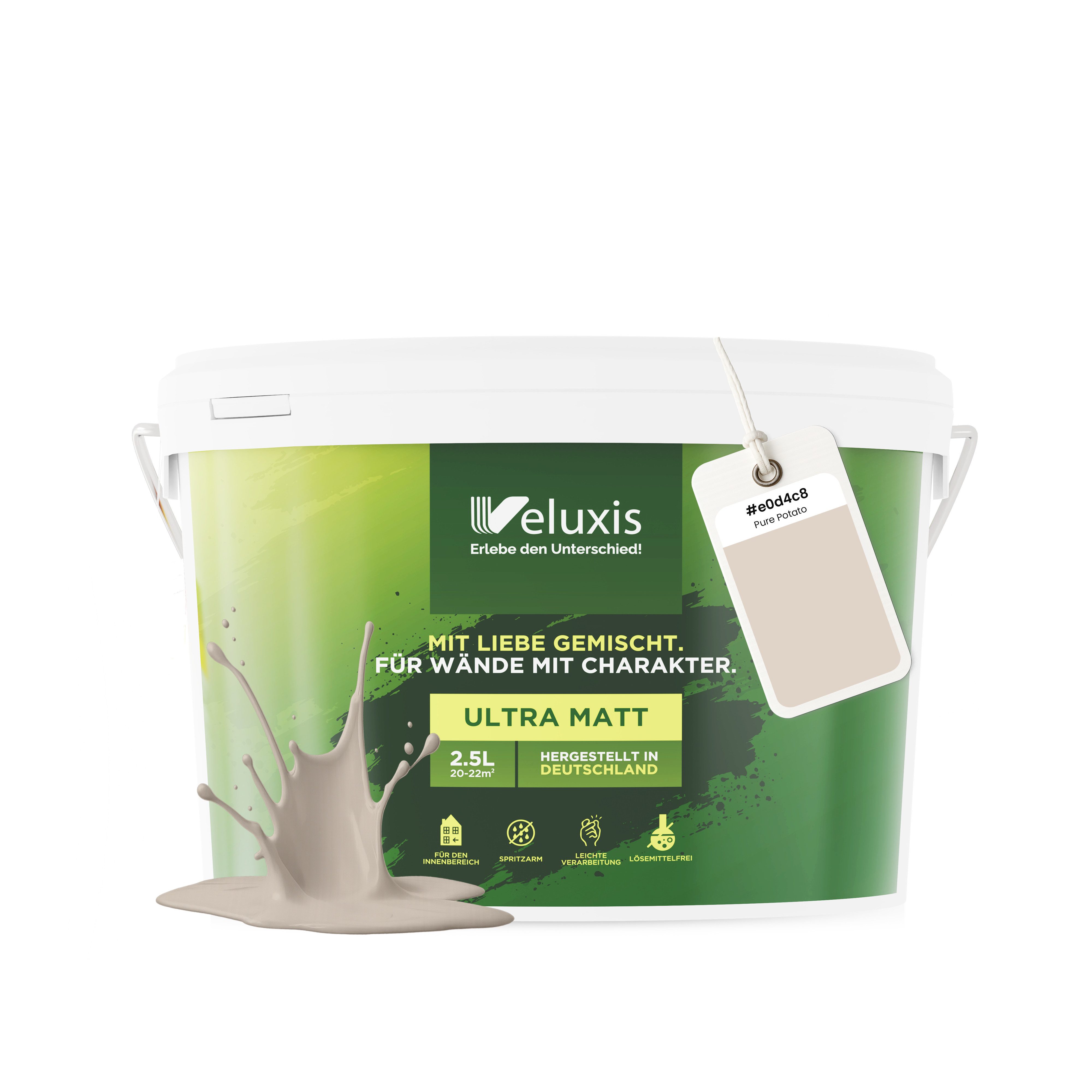 Veluxis Wandfarbe Veluxis® Wandfarbe Universal, Deckkraft-Klasse 1, Streifenfrei, tropfarm & VOC-frei