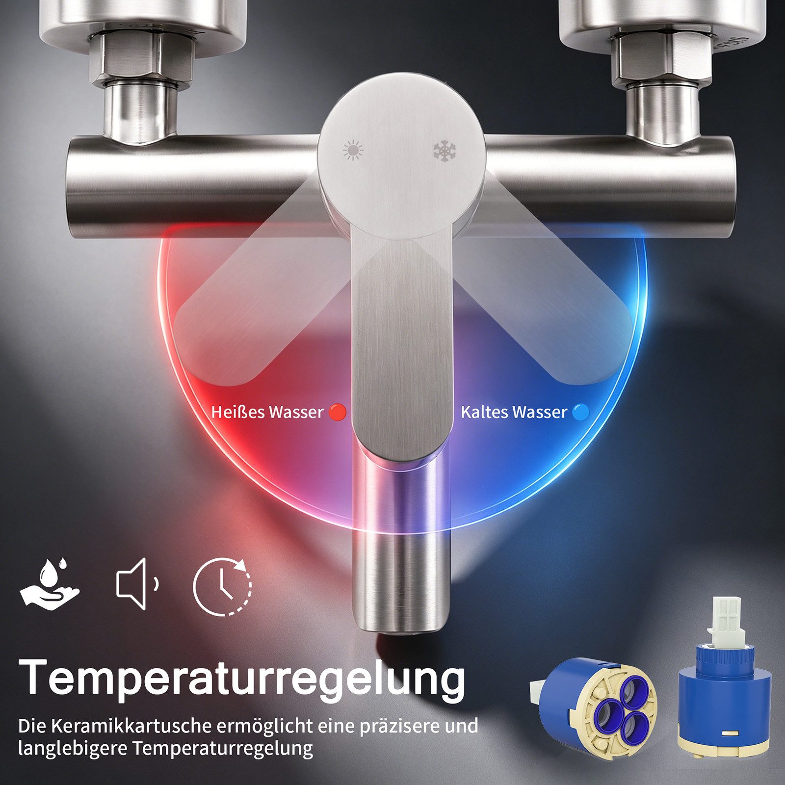 HOMELODY Wannenarmatur Badewannenarmatur Set gebürstet mit 4-strahliger Handbrause,Edelstahl Edelstahl Duscharmatur Wandmontage mit G1/2 Anschluss