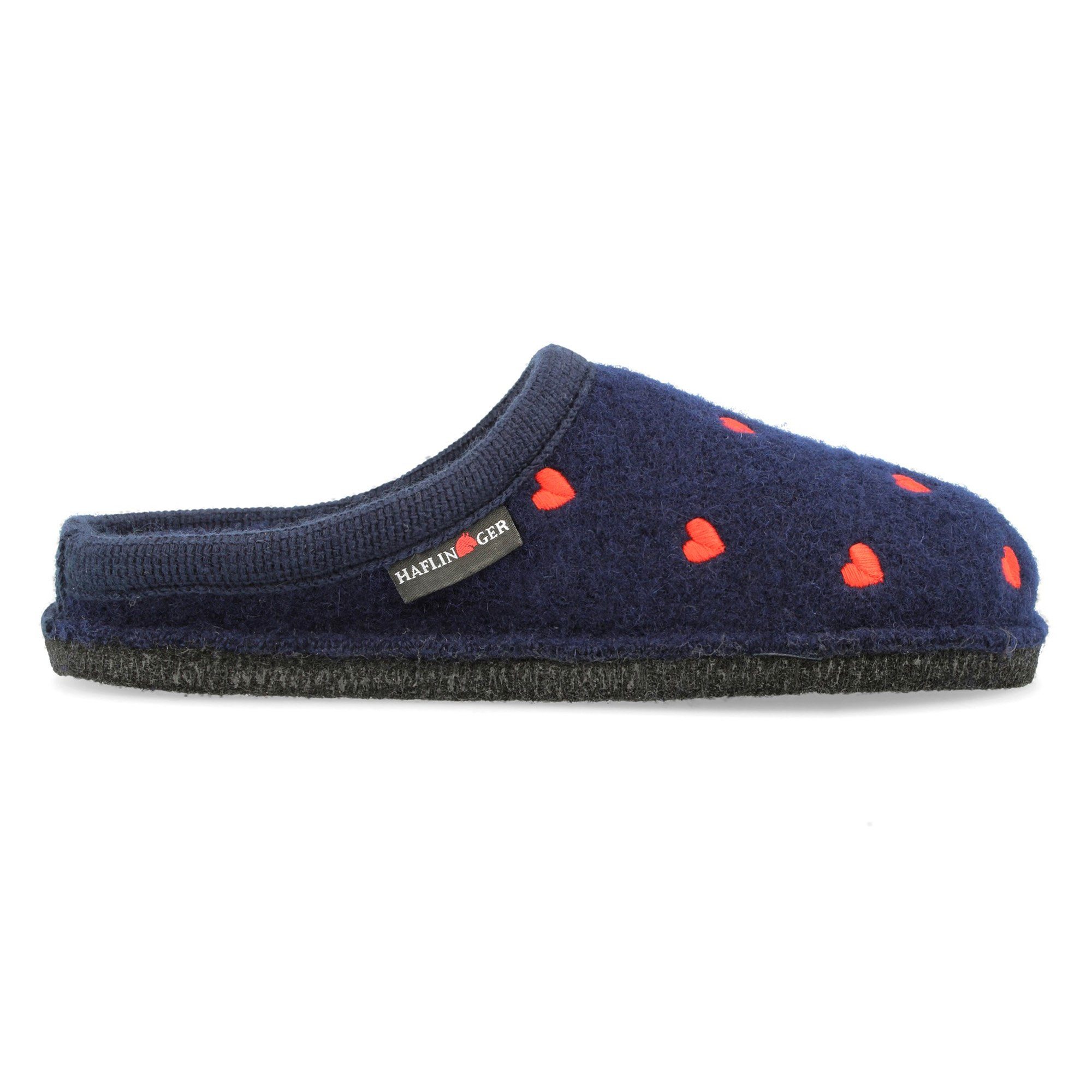 Haflinger Flair Valentine Pantoffeln aus gewalkter Wolle Herzmotiv Unisex Hausschuh – Bild 3 von 5