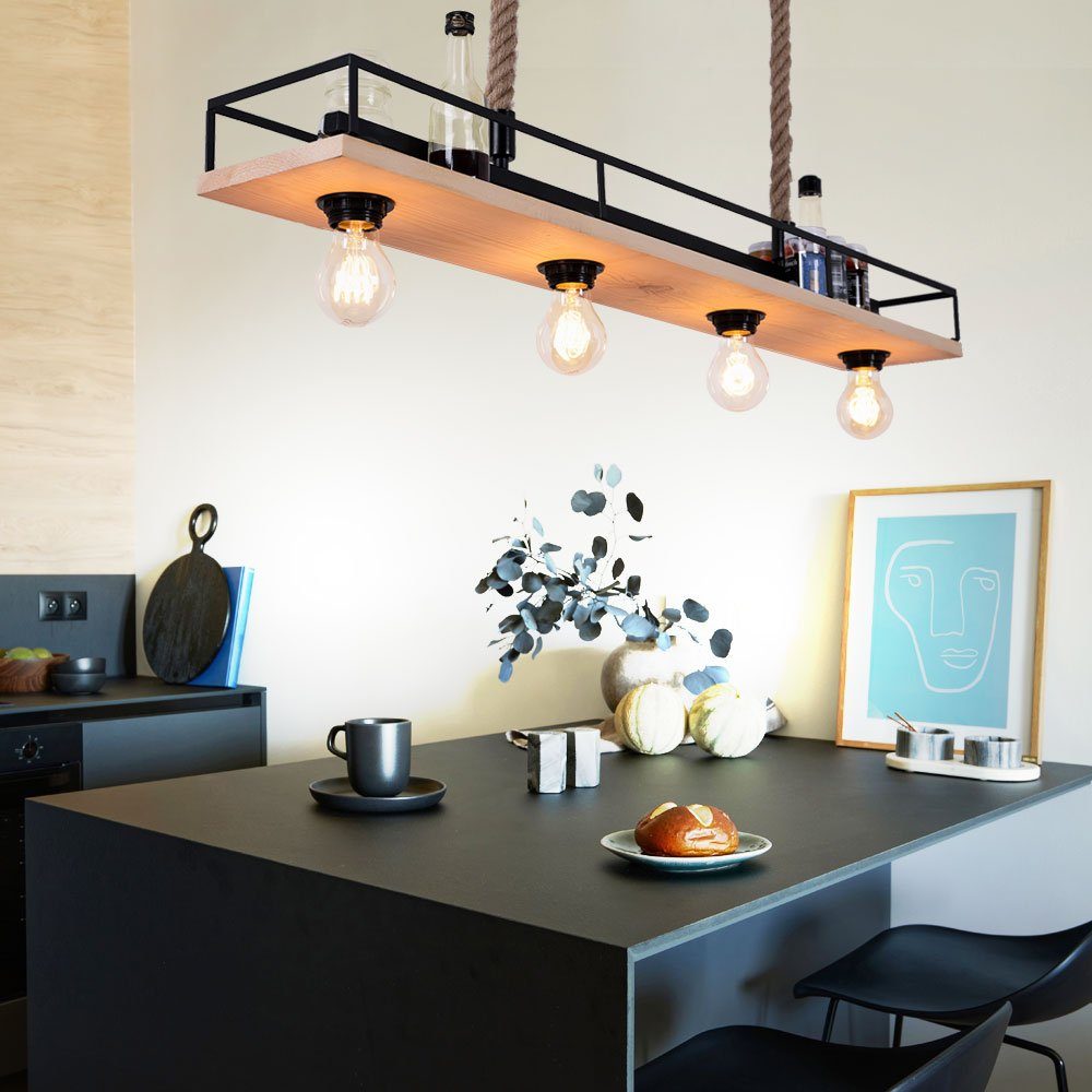 Pendel Hänge Lampe schwarz-matt Flur Wohn Zimmer Beleuchtung Decken Leuchte Holz 