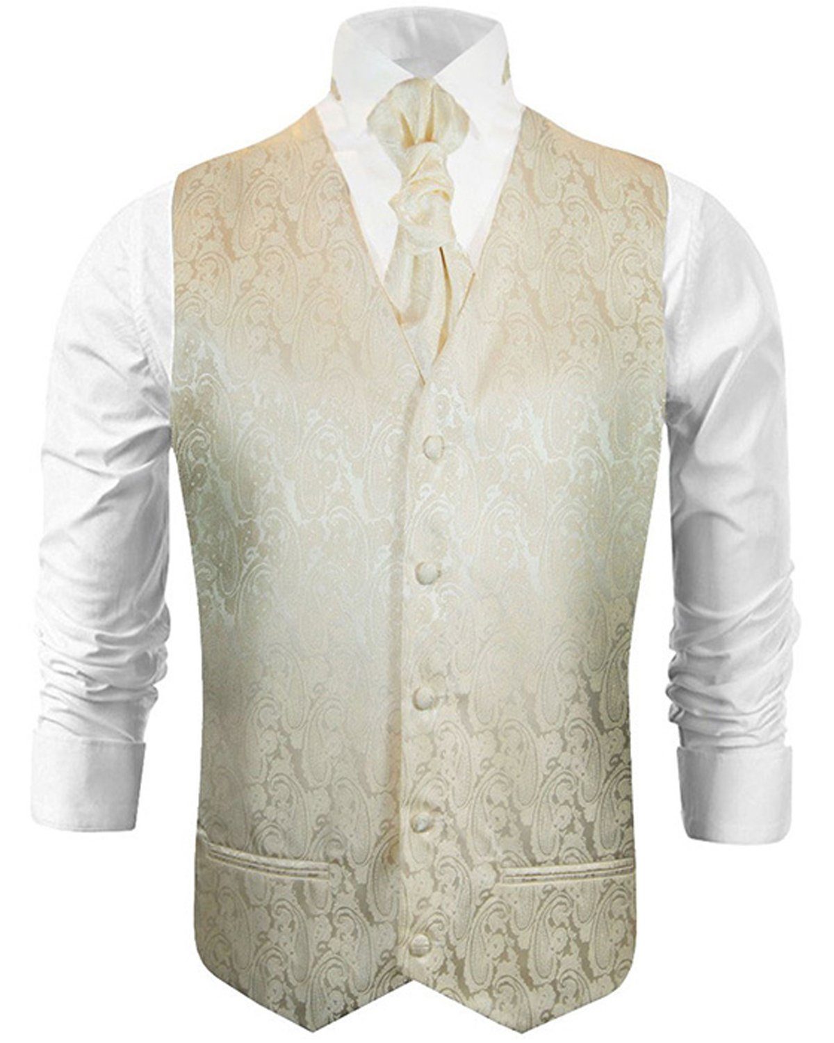 Paul Malone Anzugweste Herren Hochzeitsweste mit Plastron Set 2tlg paisley - Bräutigam (Set, 2-tlg., mit Weste und Plastron) champagner V26, Gr. 48 (XS)