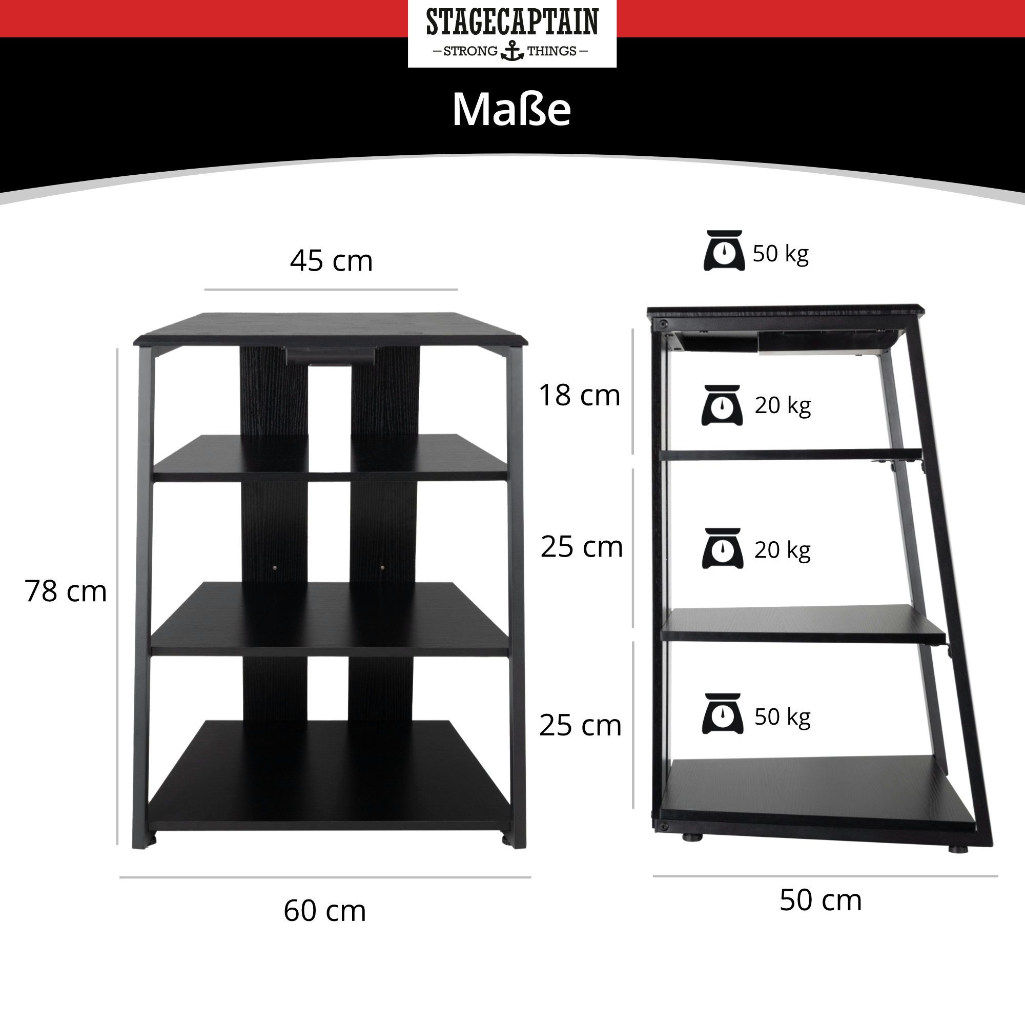 Stagecaptain TV-Regal HR-604 BK Audio Rack - Stylisches HiFi-Regal für Musikliebhaber, Inkl. kleine Schublade für Zubehör