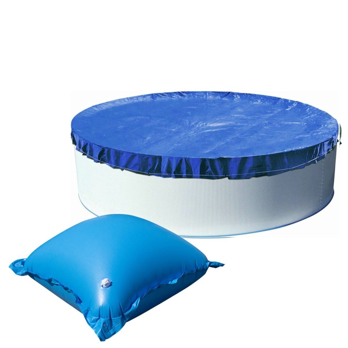 Pool-Abdeckplane Abdeckplane mit Luftkissen SET Rund Blau mit Übermaß Pool Überwinterun
