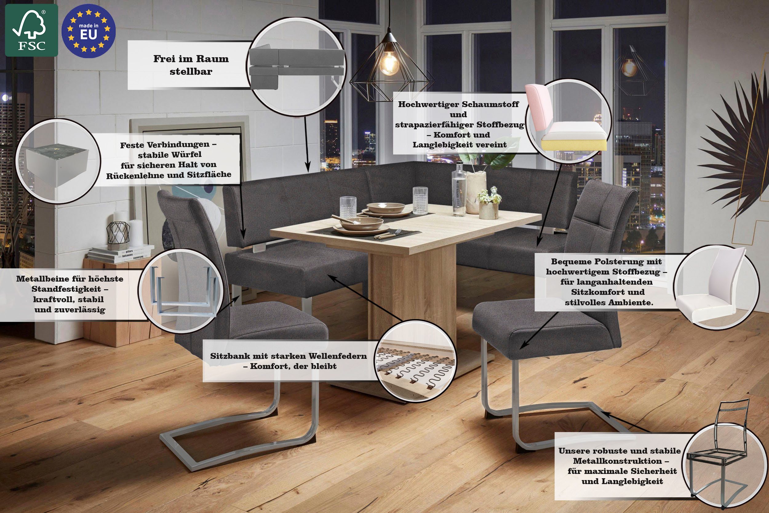 OTTO home Eckbank Rab, in 2 Breiten (180 oder 200 cm), Bezug in verschiedenen Qualitäten