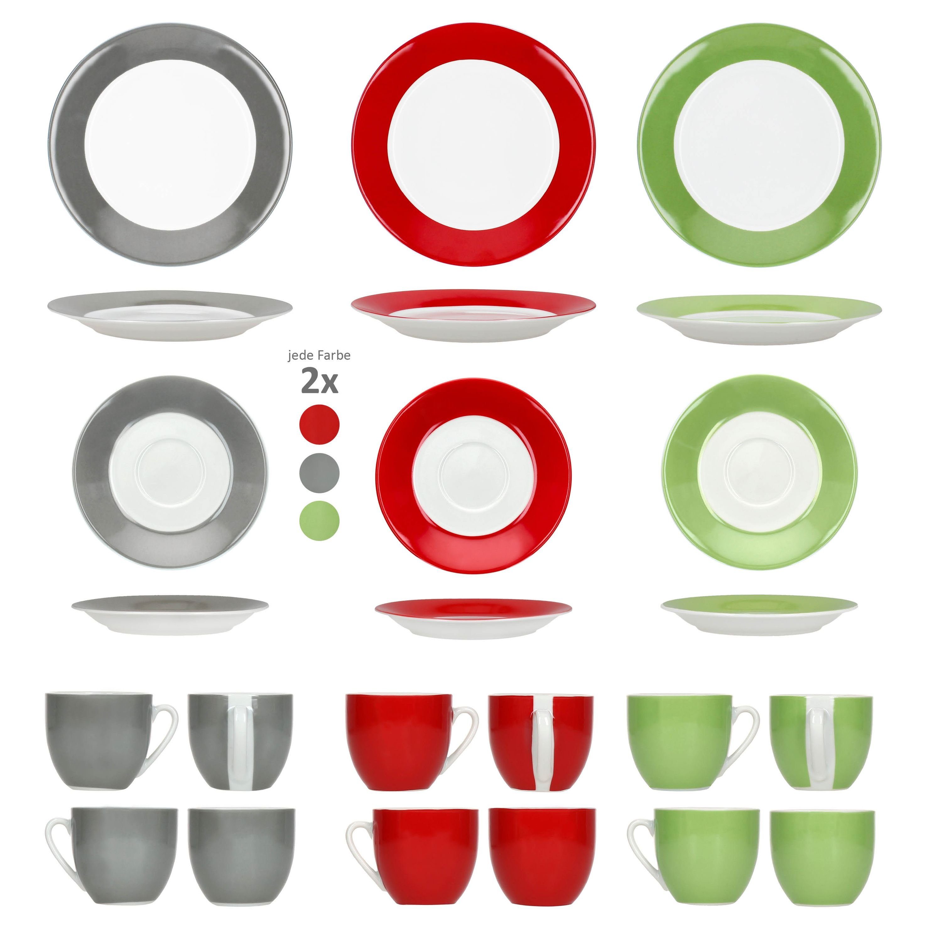 MamboCat Kaffeeservice 18tlg Kaffeeservice Variant Trio Porzellan Tassen Untertassen Teller, Porzellan