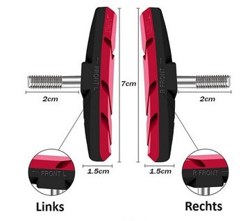 BAYLI V-Brake 4 Stück Fahrrad Bremsen Set für Shimano, 2 Paar Bremsschuhe ROT für