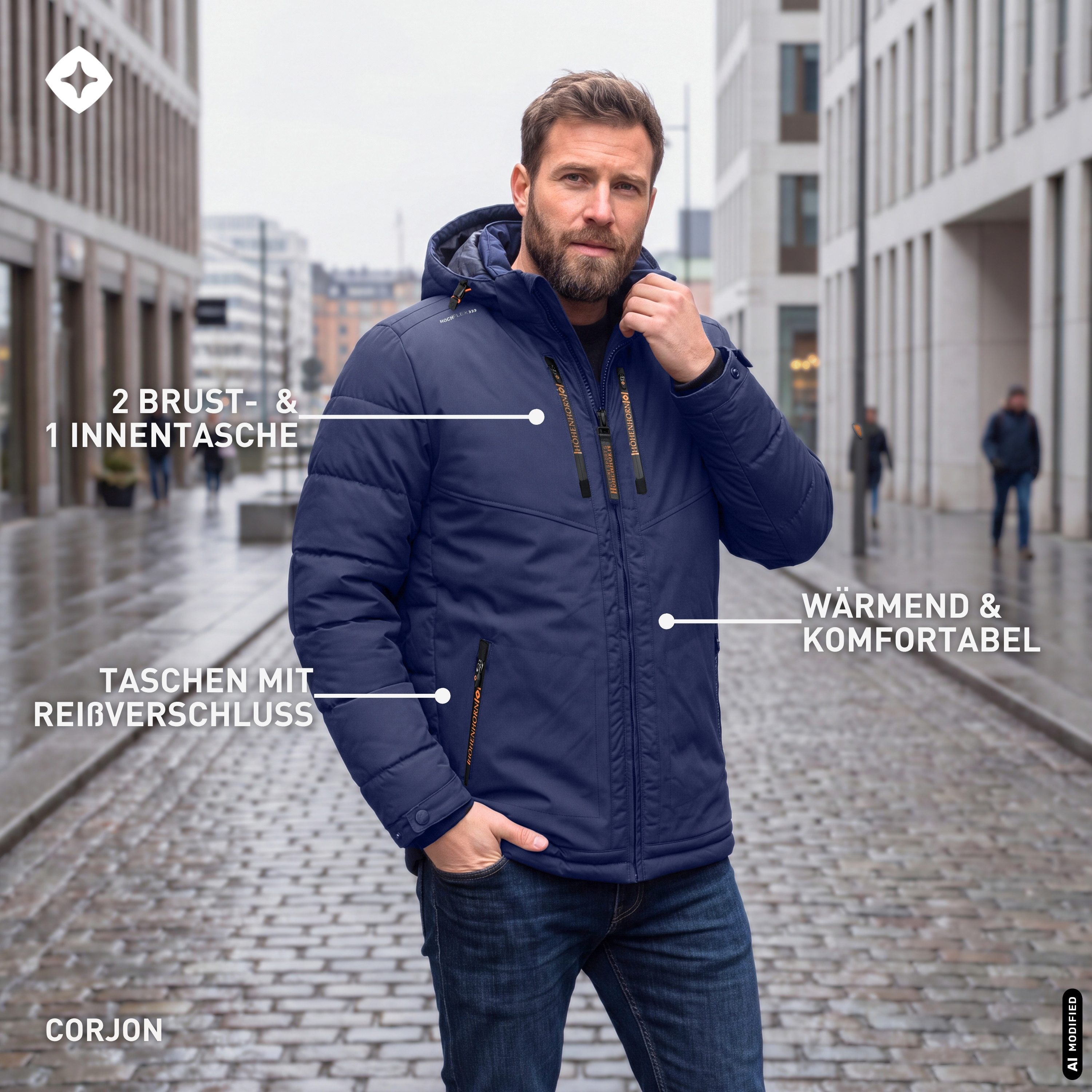 Höhenhorn Winterjacke Corjon Herren Winter Jacke für Männer Hybrid Softshell wasserabweisend, Gummierte Reißverschlüsse – Bild 4 von 5