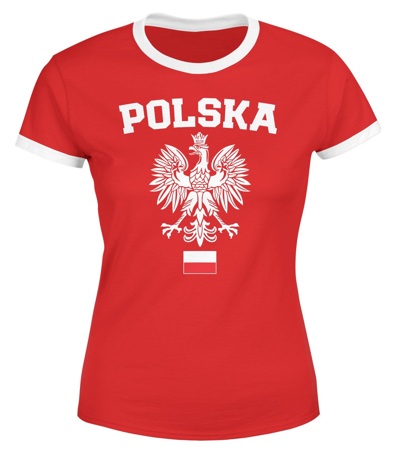 Print-Shirt Damen WM-Shirt WM Polska Polen Poland Flagge World Cup Weißer Adler